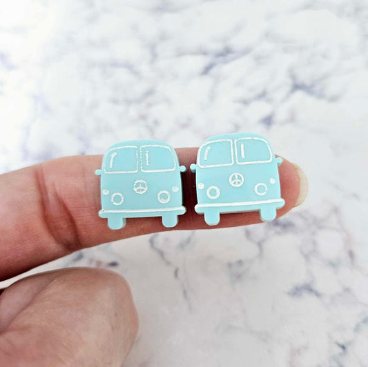 16mm pastel turquoise aqua Kombi Vans DIY earring supplies laser cut acrylic studs blanks engraved paint fill summer