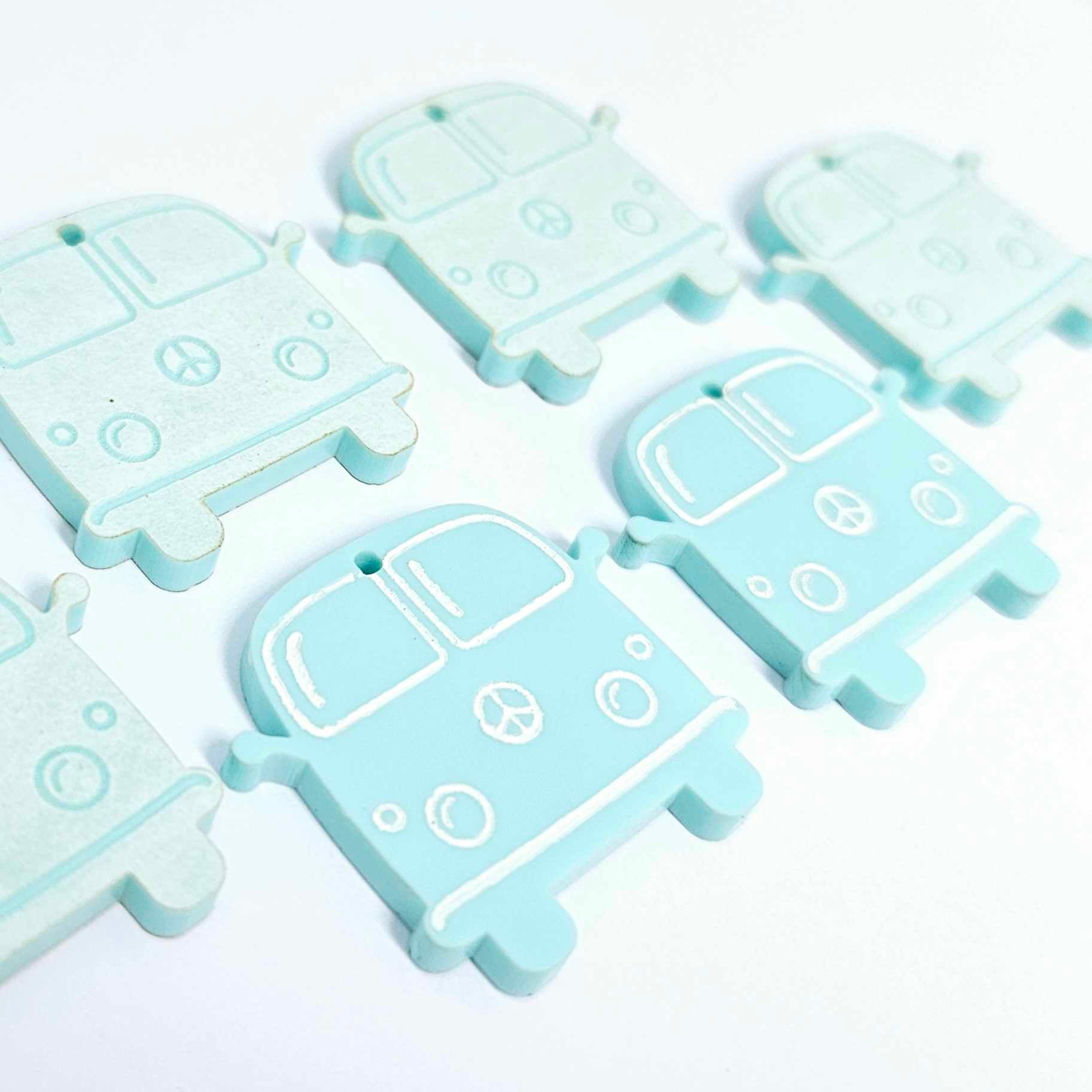 32mm pastel turquoise aqua vintage Kombi Vans DIY earring supplies laser cut acrylic dangles blanks engraved paint fill summer