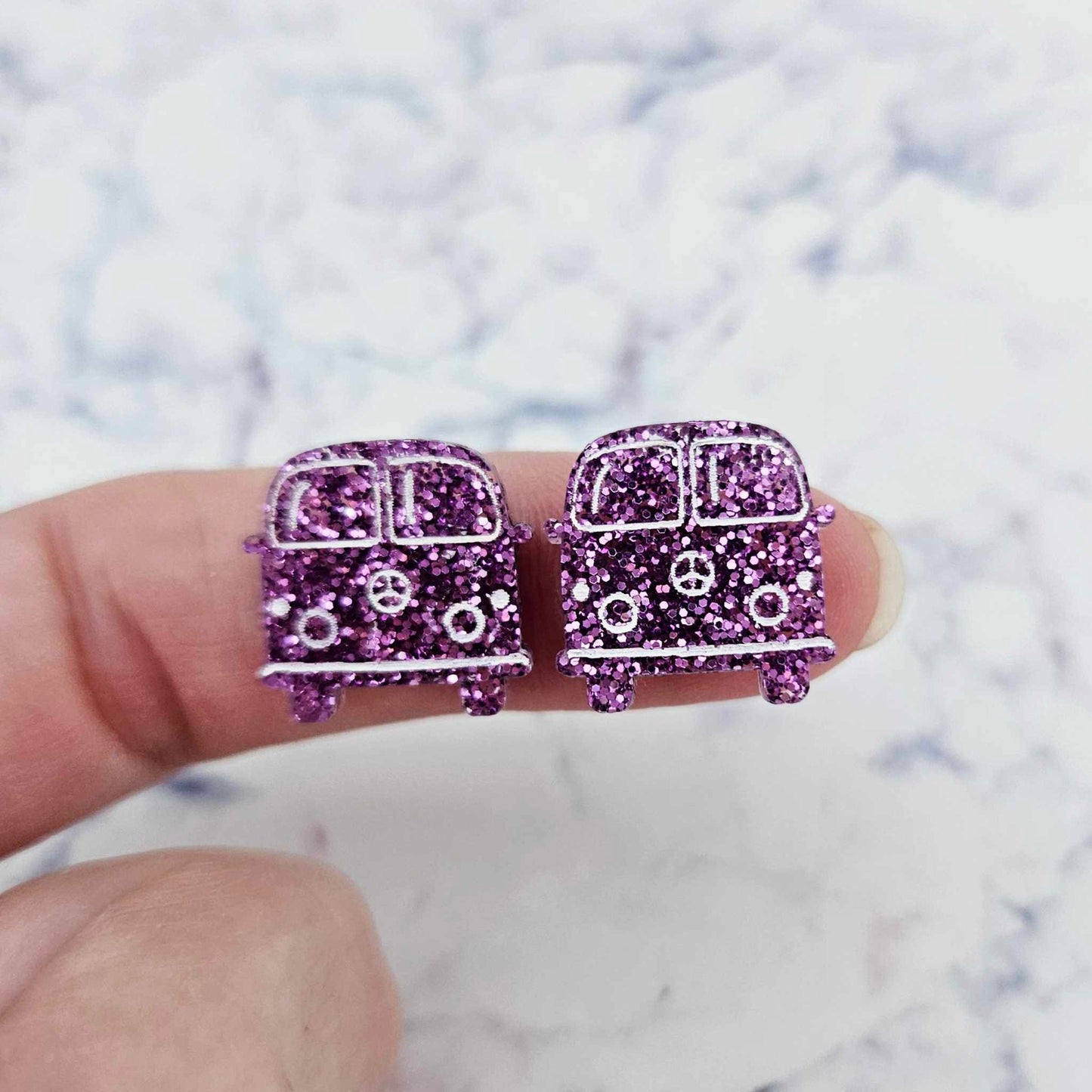 16mm purple glitter Kombi Vans DIY earring supplies laser cut acrylic studs blanks engraved paint fill summer