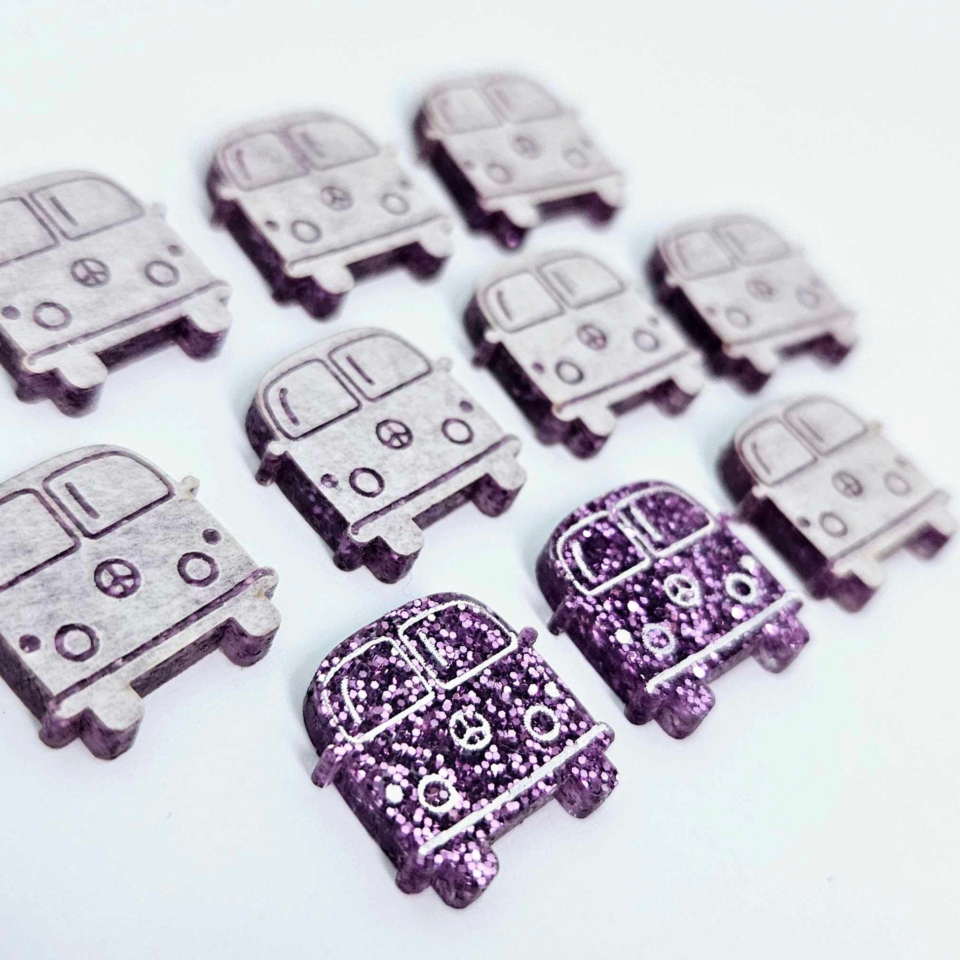 16mm purple glitter Kombi Vans DIY earring supplies laser cut acrylic studs blanks engraved paint fill summer