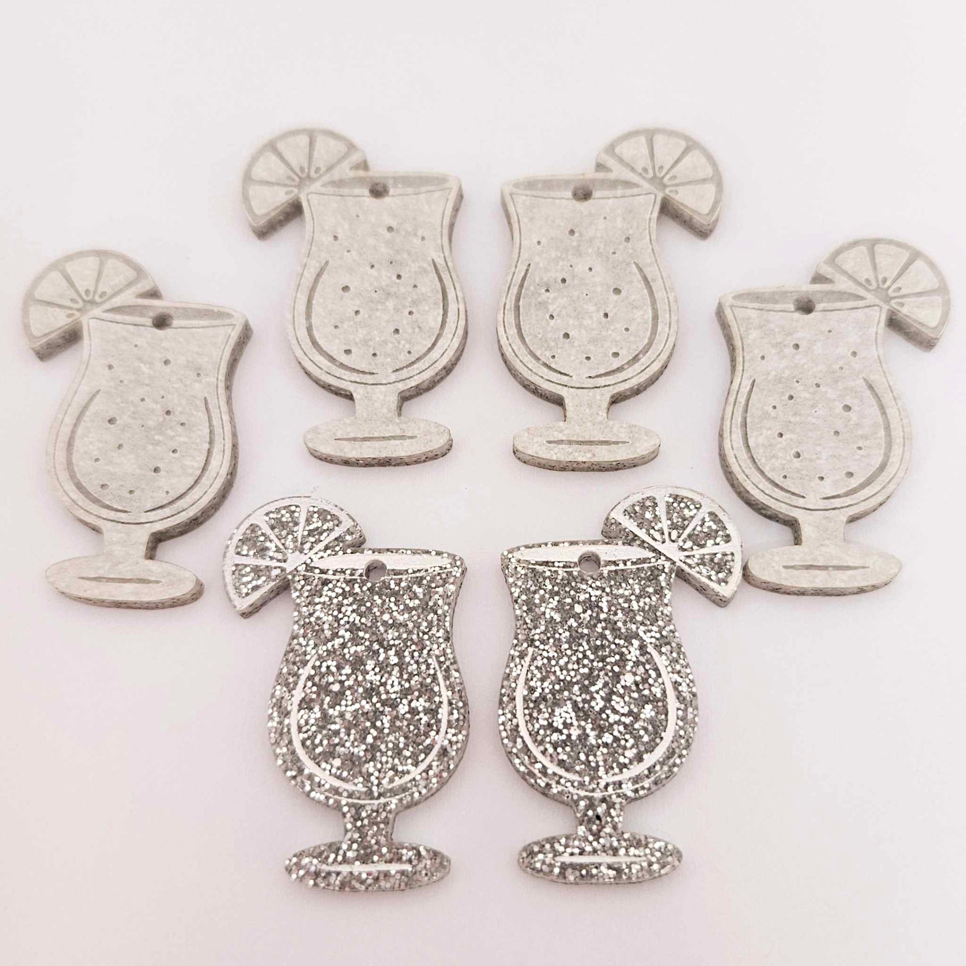 38mm silver glitter cocktail glasses DIY earring supplies laser cut acrylic dangles blanks engraved paint fill summer cruises
