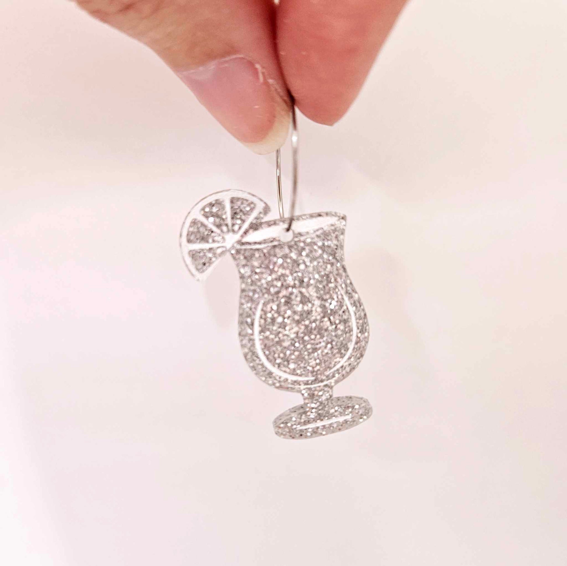 38mm silver glitter cocktail glasses DIY earring supplies laser cut acrylic dangles blanks engraved paint fill summer cruises