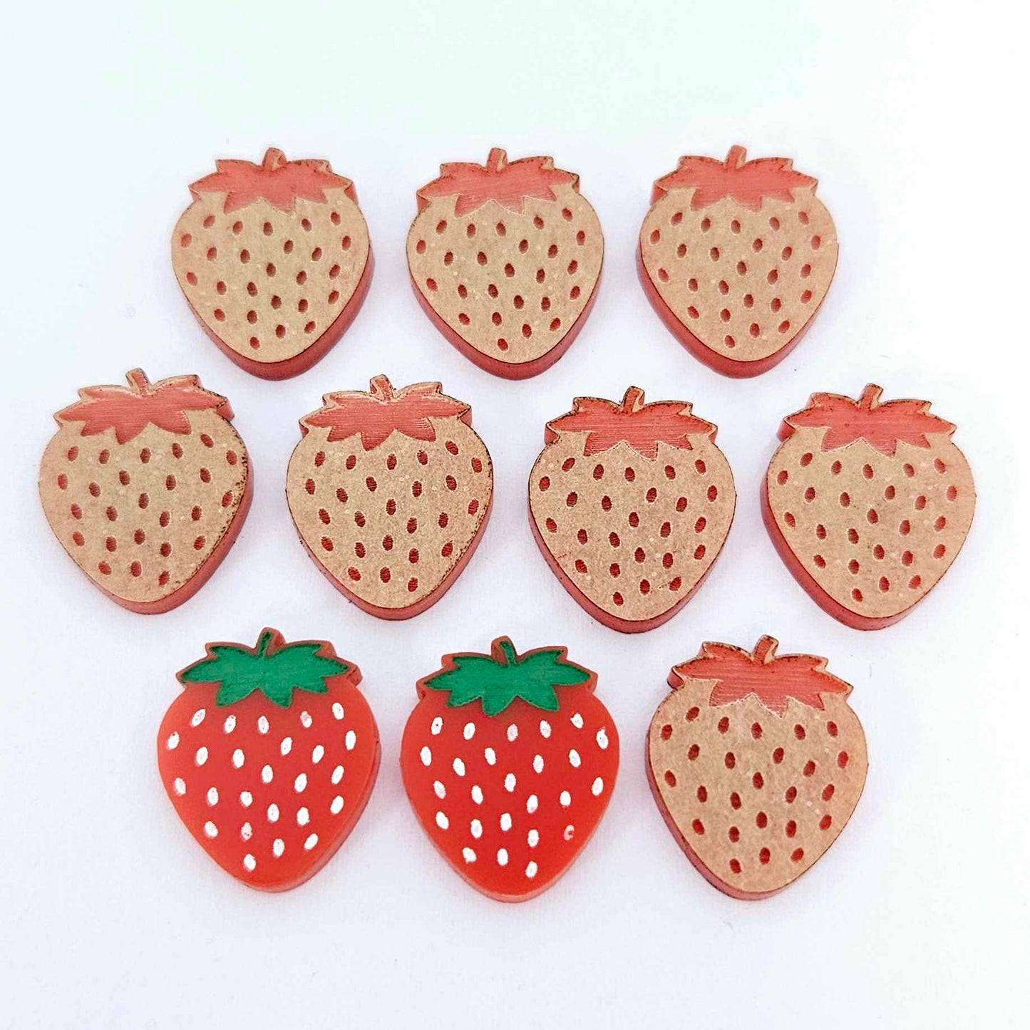 17mm solid red acrylic strawberry fruit DIY earring supplies studs blanks laser cut engraved paint fill summer
