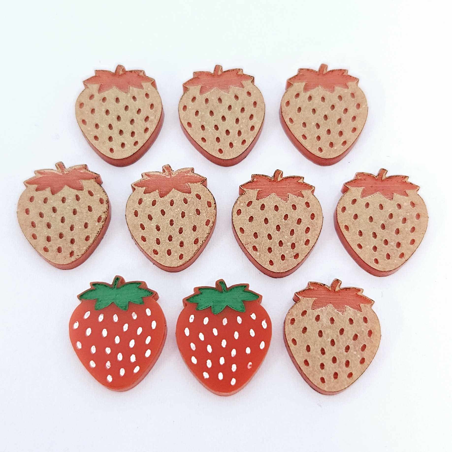 17mm solid red acrylic strawberry fruit DIY earring supplies studs blanks laser cut engraved paint fill summer