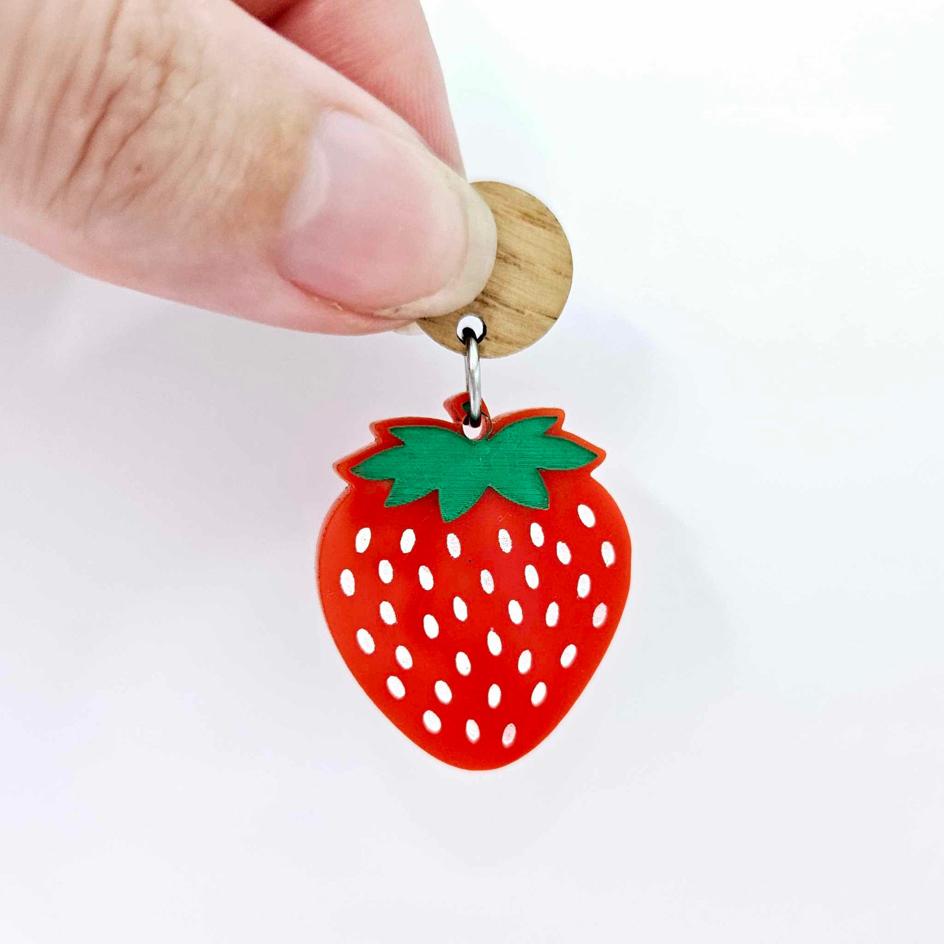 32mm solid red acrylic strawberry fruit DIY earring supplies blanks laser cut engraved paint fill summer