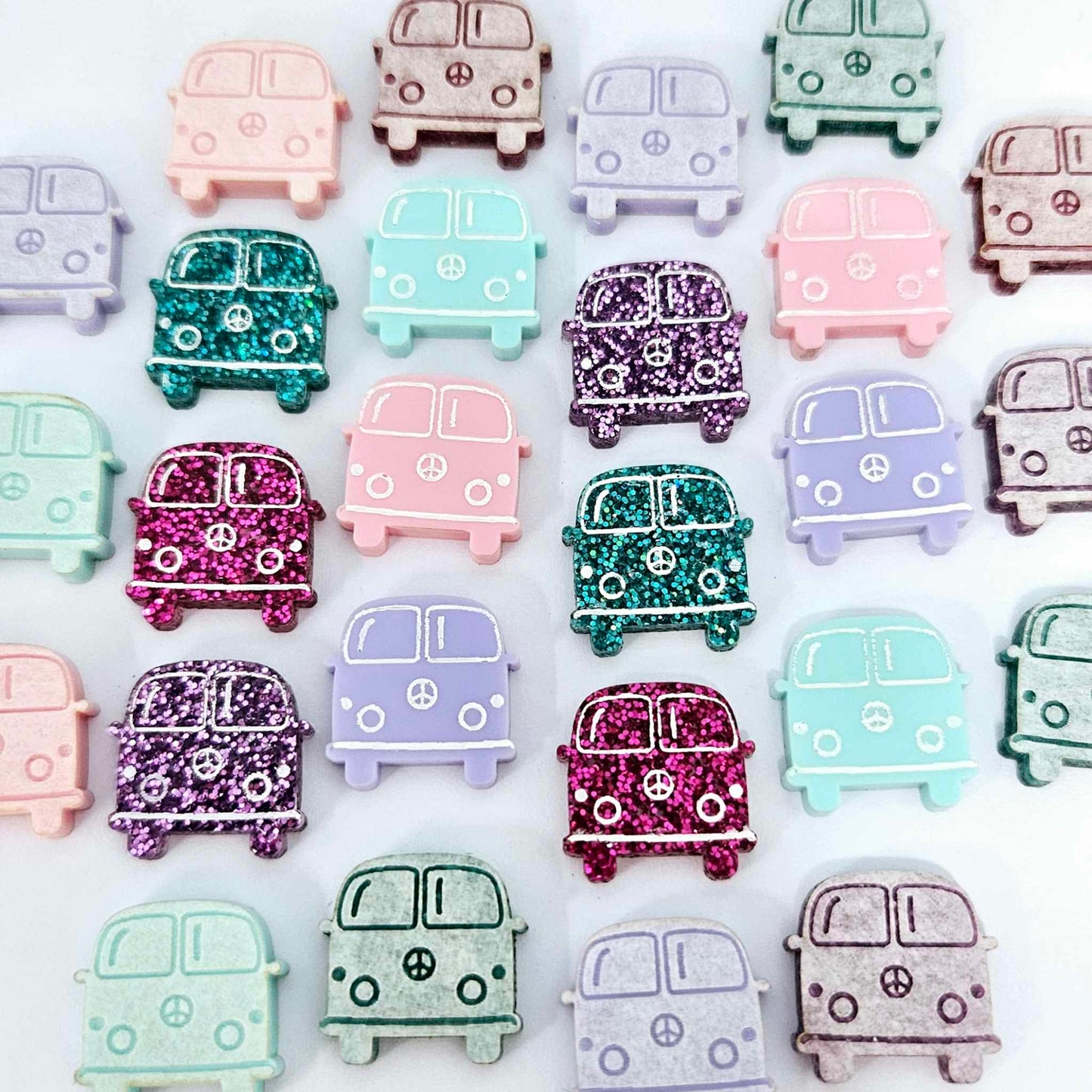 16mm pastel glitter pink purple teal aqua Kombi Vans DIY earring supplies laser cut acrylic studs blanks mixed pack engraved paint fill summer