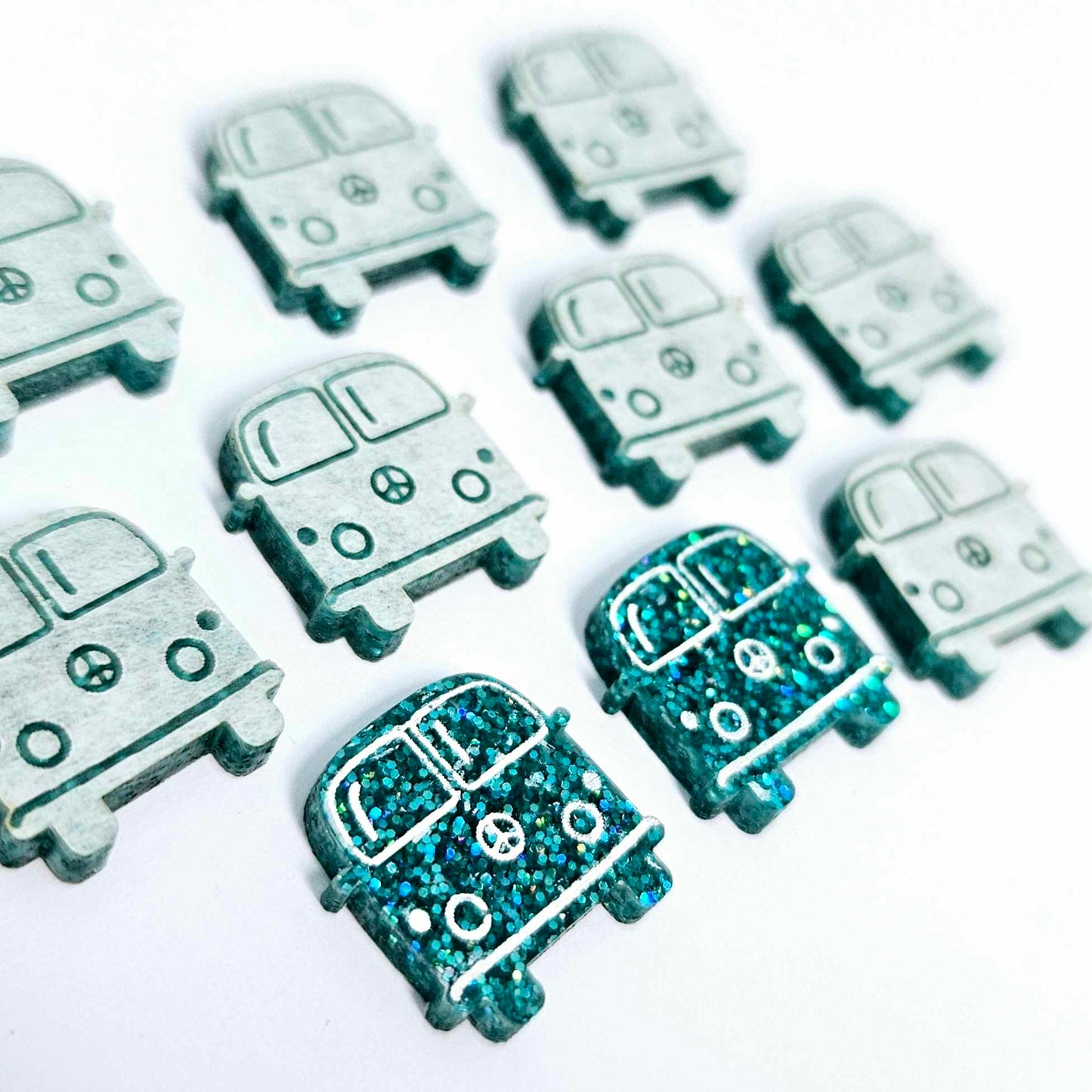 16mm teal glitter Kombi Vans DIY earring supplies laser cut acrylic studs blanks engraved paint fill summer
