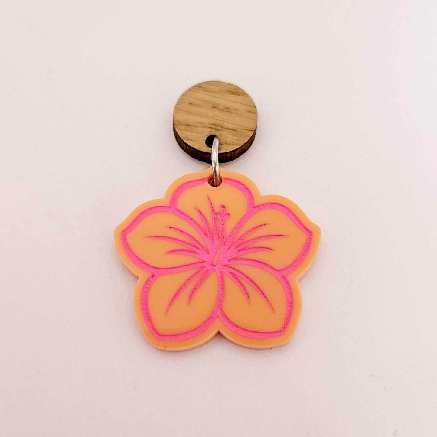 32mm pastel orange acrylic hibiscus flower DIY earring supplies laser cut dangles earring blanks engraved paint fill summer island vibes