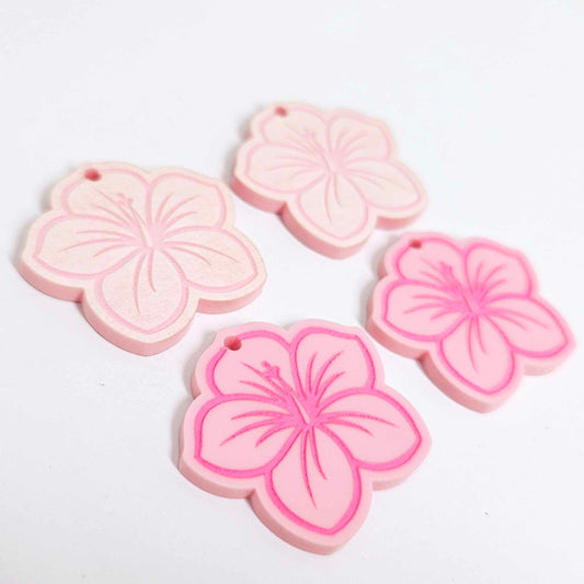 32mm pastel pink acrylic hibiscus flower DIY earring supplies laser cut dangles earring blanks engraved paint fill summer island vibes