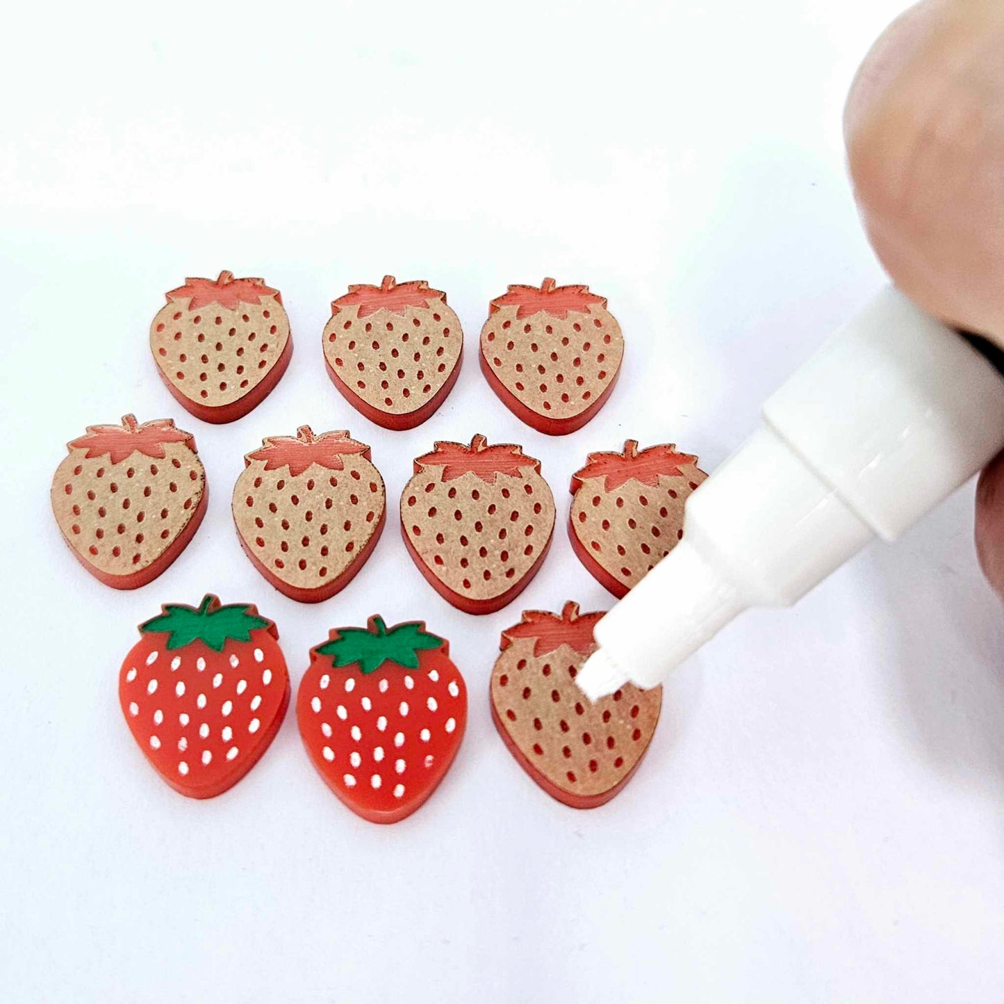 17mm solid red acrylic strawberry fruit DIY earring supplies studs blanks laser cut engraved paint fill summer