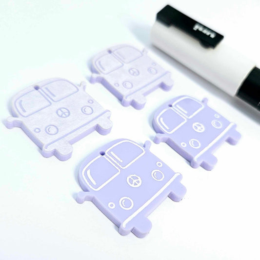 32mm pastel purple vintage Kombi Vans DIY earring supplies laser cut acrylic dangles blanks engraved paint fill summer