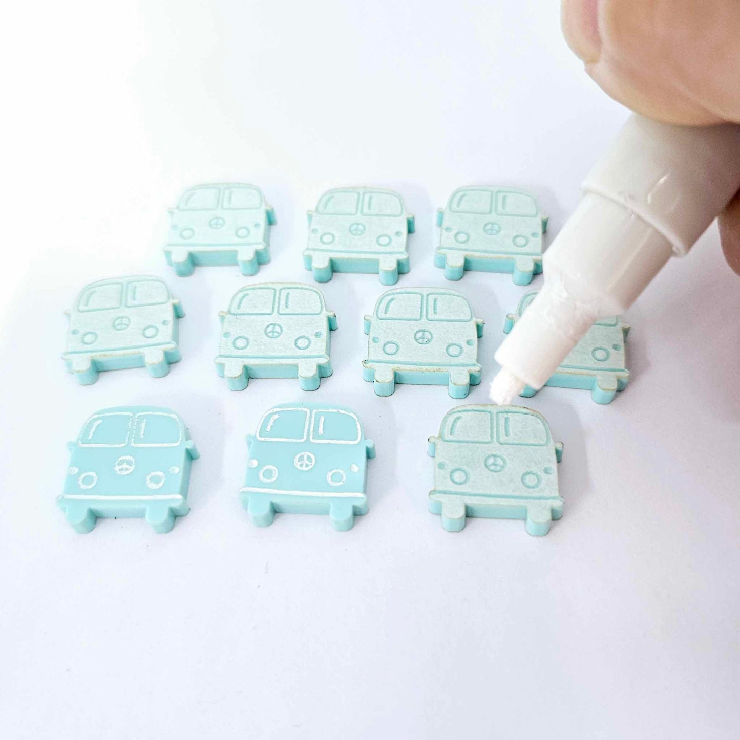 16mm pastel turquoise aqua Kombi Vans DIY earring supplies laser cut acrylic studs blanks engraved paint fill summer