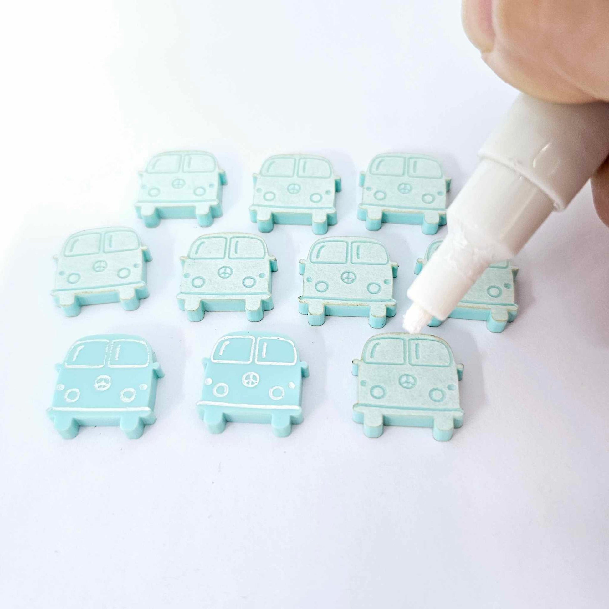 16mm pastel turquoise aqua Kombi Vans DIY earring supplies laser cut acrylic studs blanks engraved paint fill summer