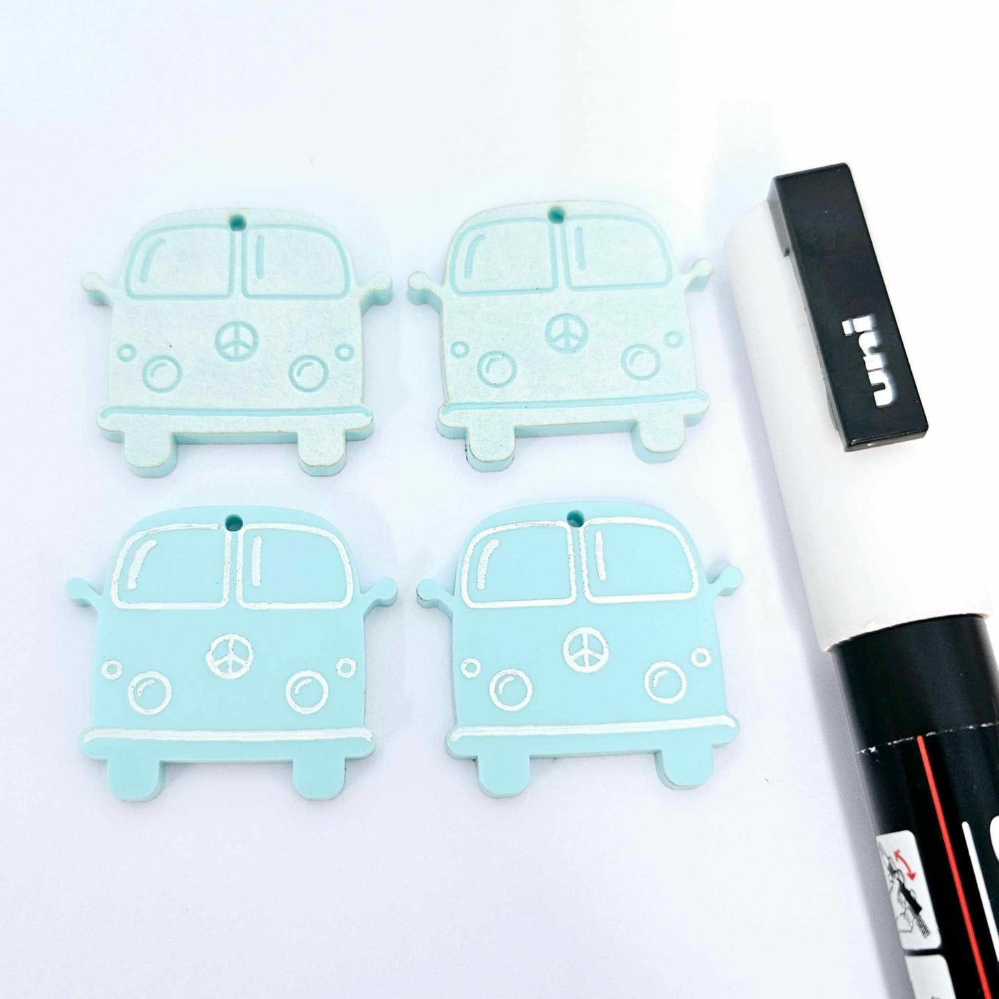32mm pastel turquoise aqua vintage Kombi Vans DIY earring supplies laser cut acrylic dangles blanks engraved paint fill summer