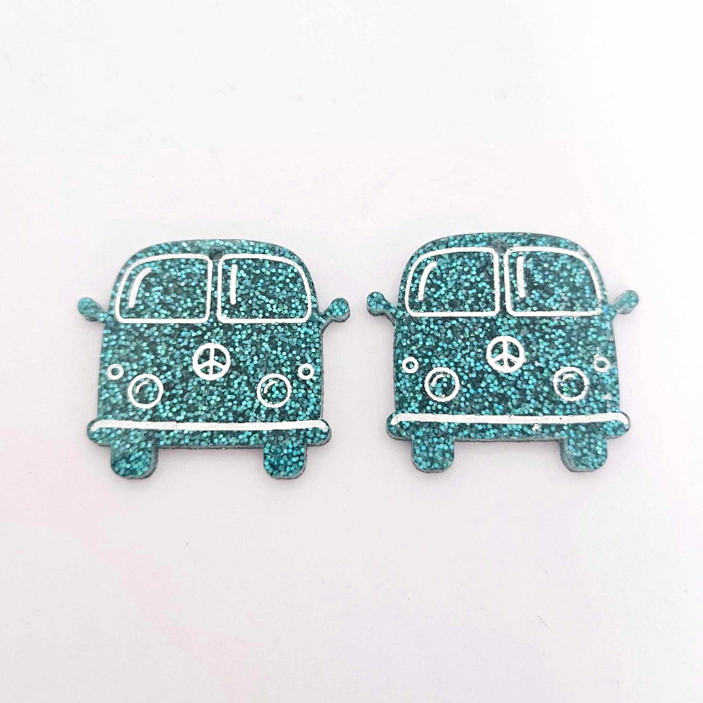 32mm teal glitter Kombi Vans DIY earring supplies laser cut acrylic dangles blanks engraved paint fill summer