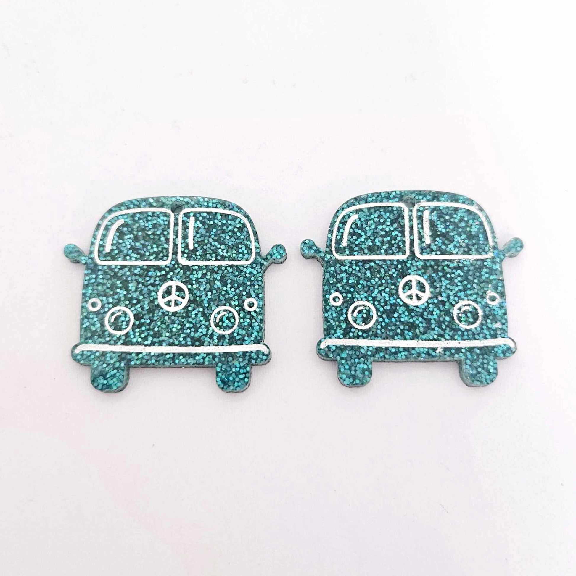 32mm teal glitter Kombi Vans DIY earring supplies laser cut acrylic dangles blanks engraved paint fill summer