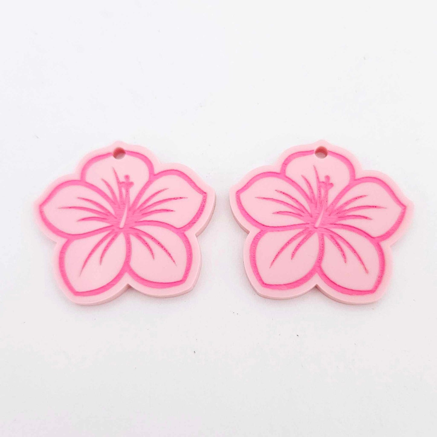 32mm pastel pink acrylic hibiscus flower DIY earring supplies laser cut dangles earring blanks engraved paint fill summer island vibes