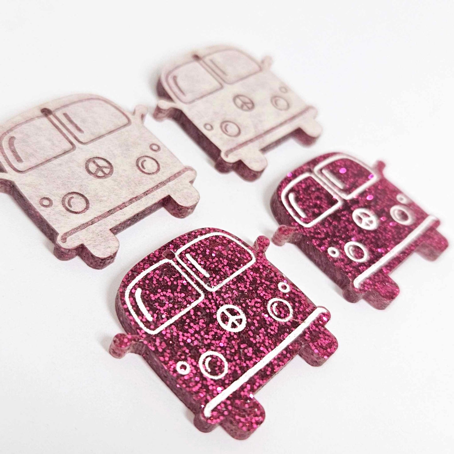 32mm hot pink glitter Kombi Vans DIY earring supplies laser cut acrylic dangles blanks engraved paint fill summer