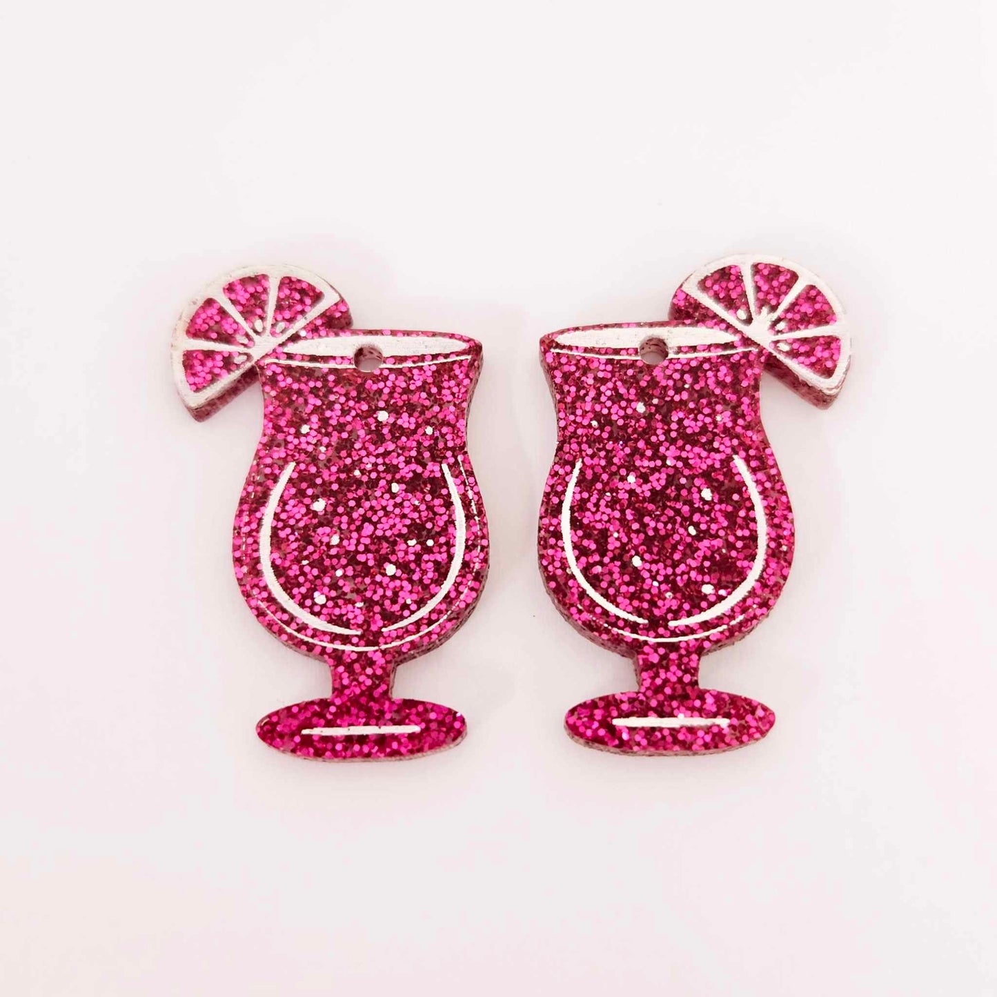 38mm hot pink glitter cocktail glasses DIY earring supplies laser cut acrylic dangles blanks engraved paint fill summer cruises