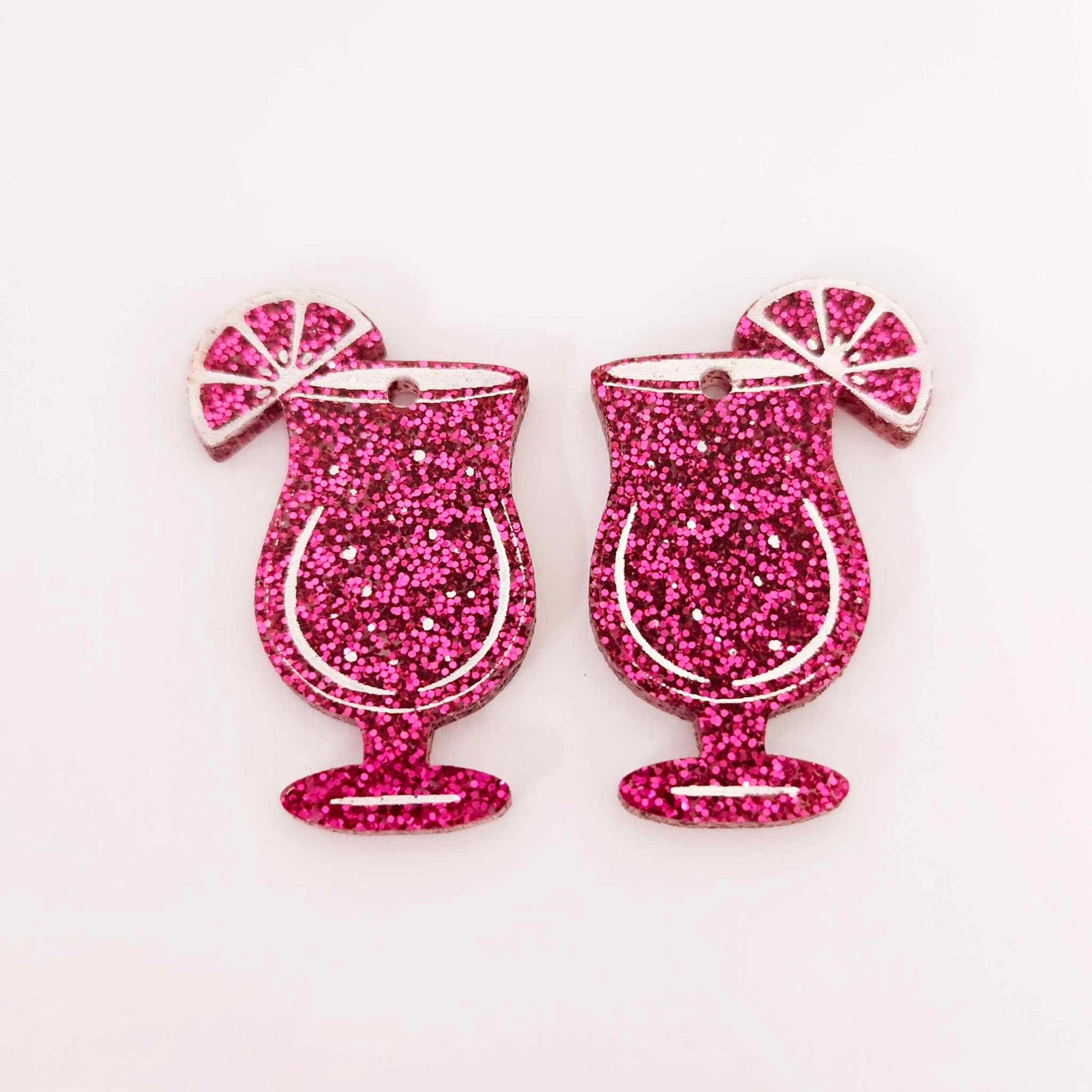 38mm hot pink glitter cocktail glasses DIY earring supplies laser cut acrylic dangles blanks engraved paint fill summer cruises