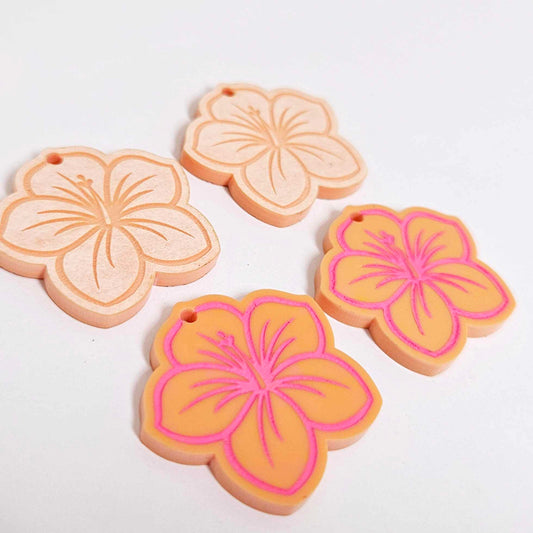 32mm pastel orange acrylic hibiscus flower DIY earring supplies laser cut dangles earring blanks engraved paint fill summer island vibes