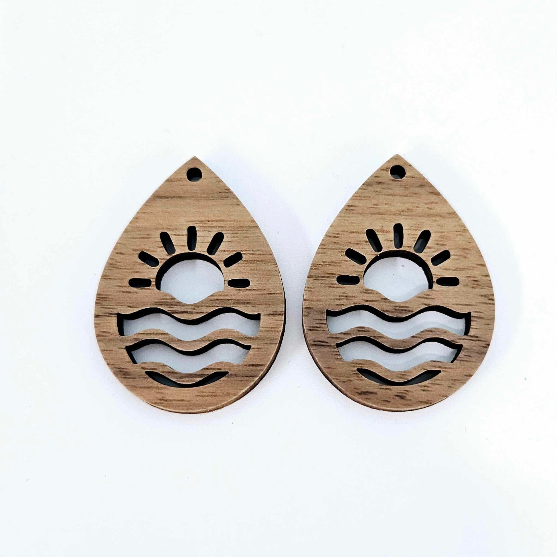 38mm walnut veneer rising sun teardrops DIY earring supplies laser cut wood dangles blanks summer