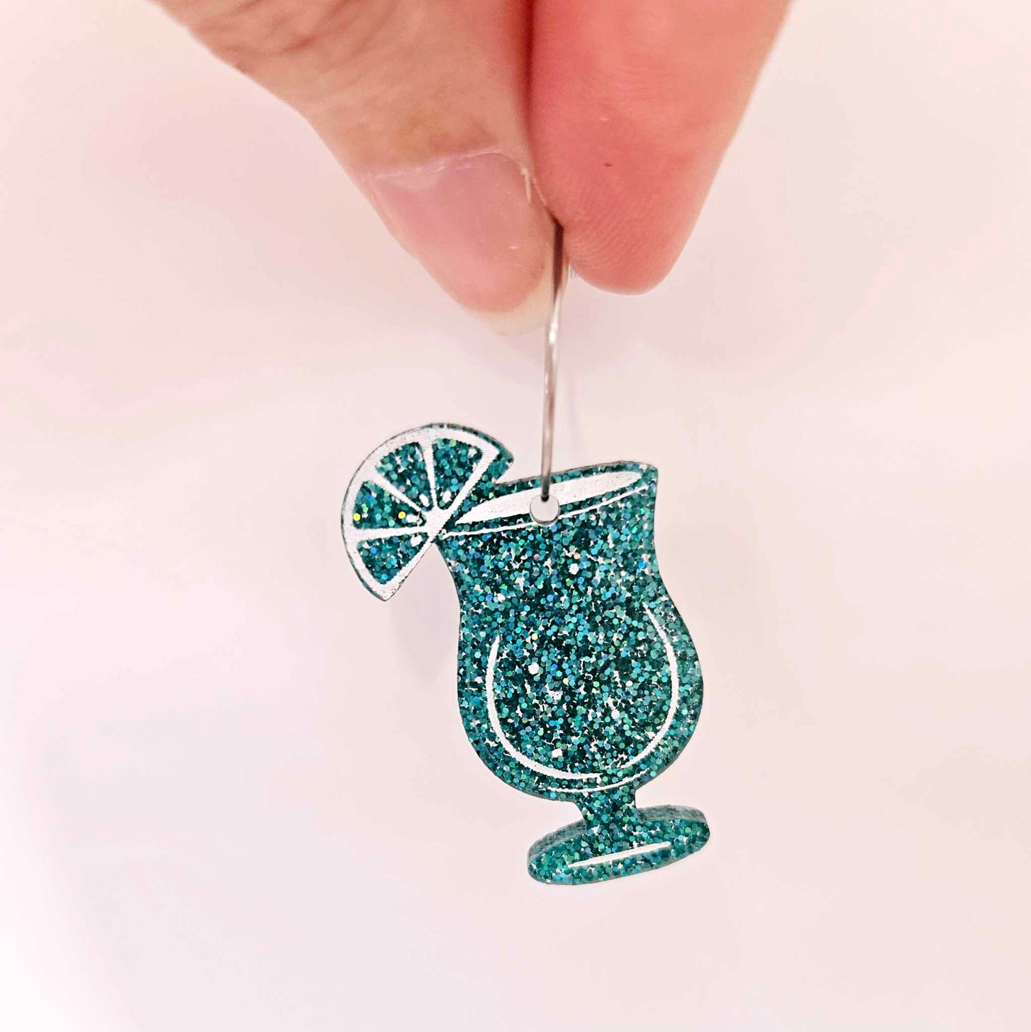 38mm teal glitter cocktail glasses DIY earring supplies laser cut acrylic dangles blanks engraved paint fill summer cruises