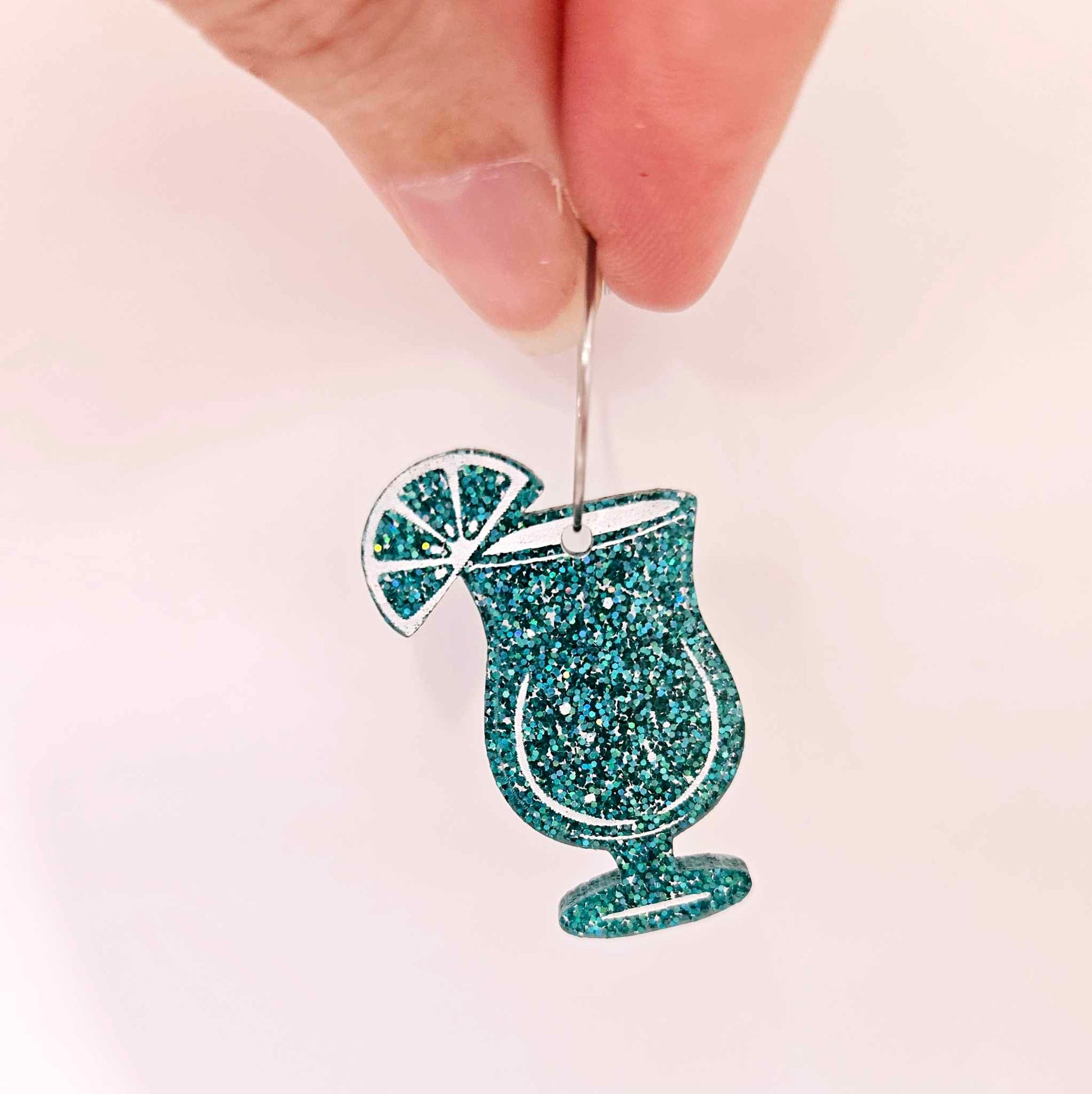 38mm teal glitter cocktail glasses DIY earring supplies laser cut acrylic dangles blanks engraved paint fill summer cruises