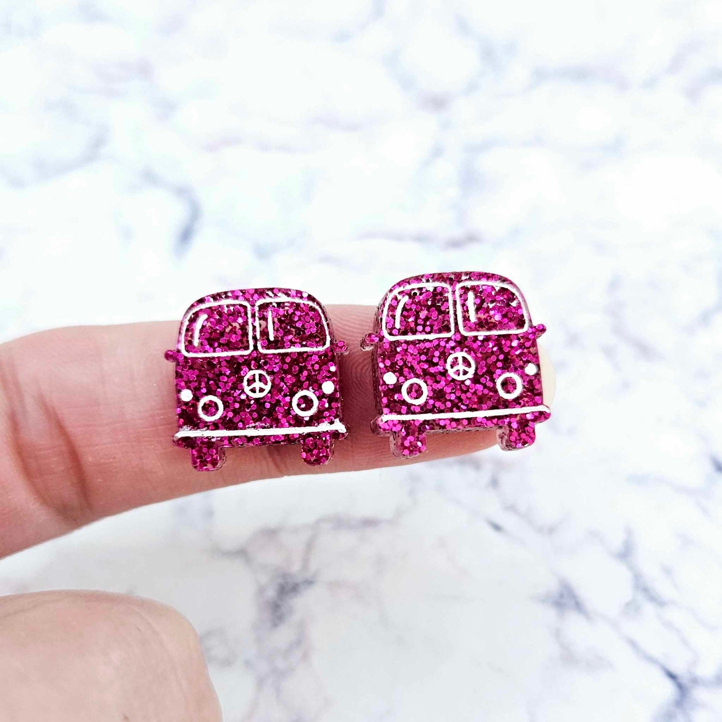 16mm hot pink glitter Kombi Vans DIY earring supplies laser cut acrylic studs blanks engraved paint fill summer
