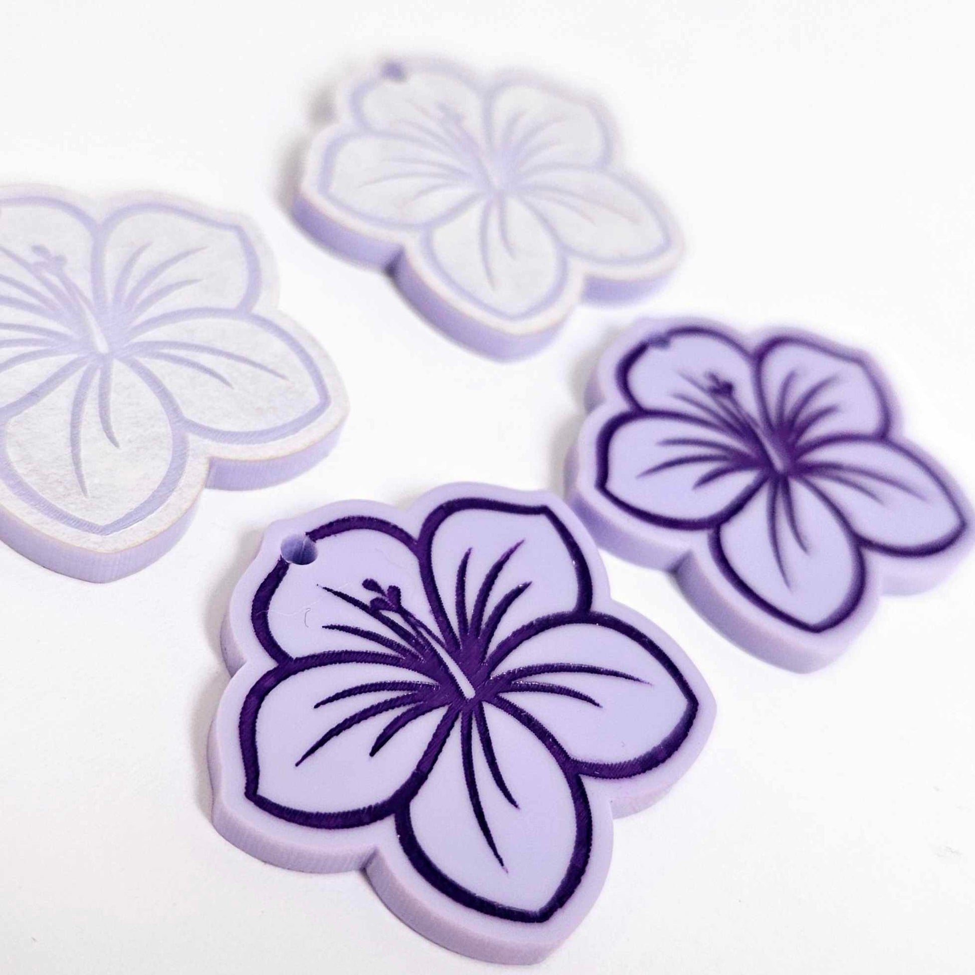 32mm pastel purple acrylic hibiscus flower DIY earring supplies laser cut dangles earring blanks engraved paint fill summer island vibes