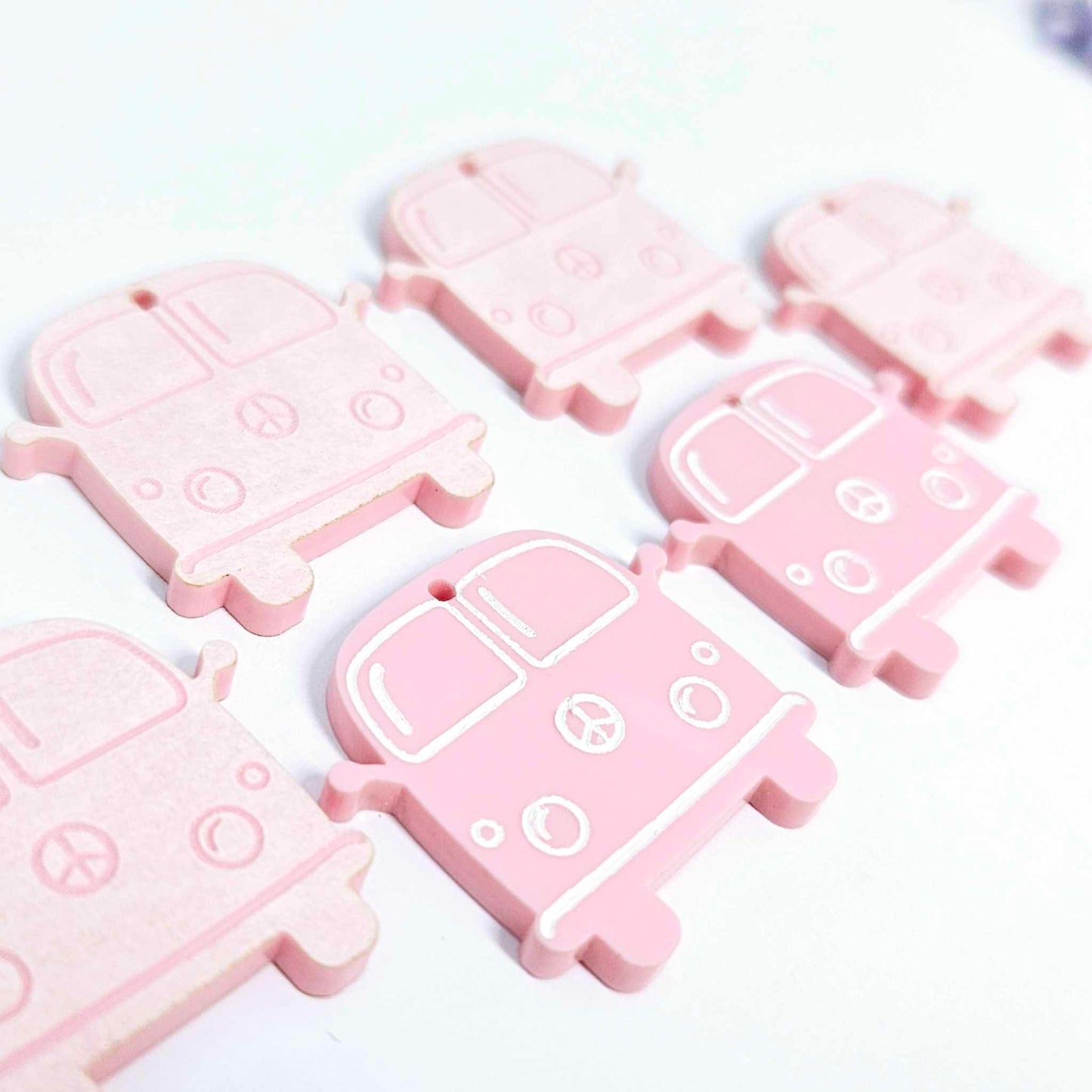 32mm pastel pink vintage Kombi Vans DIY earring supplies laser cut acrylic dangles blanks engraved paint fill summer