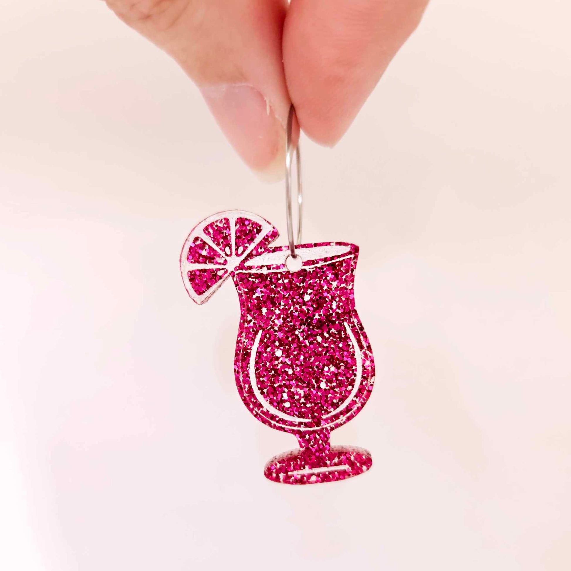 38mm hot pink glitter cocktail glasses DIY earring supplies laser cut acrylic dangles blanks engraved paint fill summer cruises