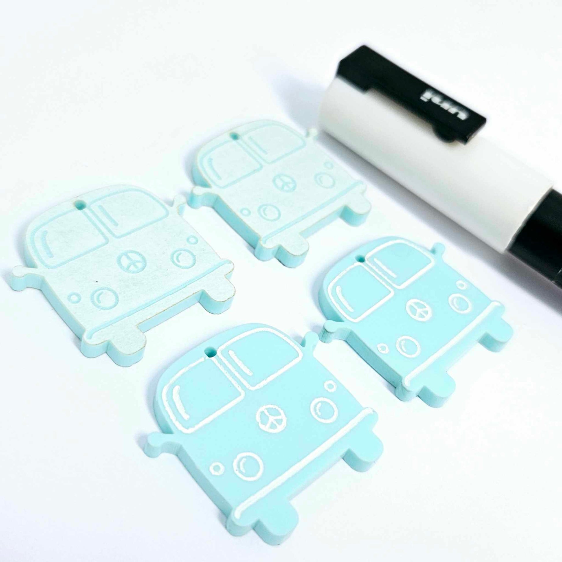 32mm pastel turquoise aqua vintage Kombi Vans DIY earring supplies laser cut acrylic dangles blanks engraved paint fill summer