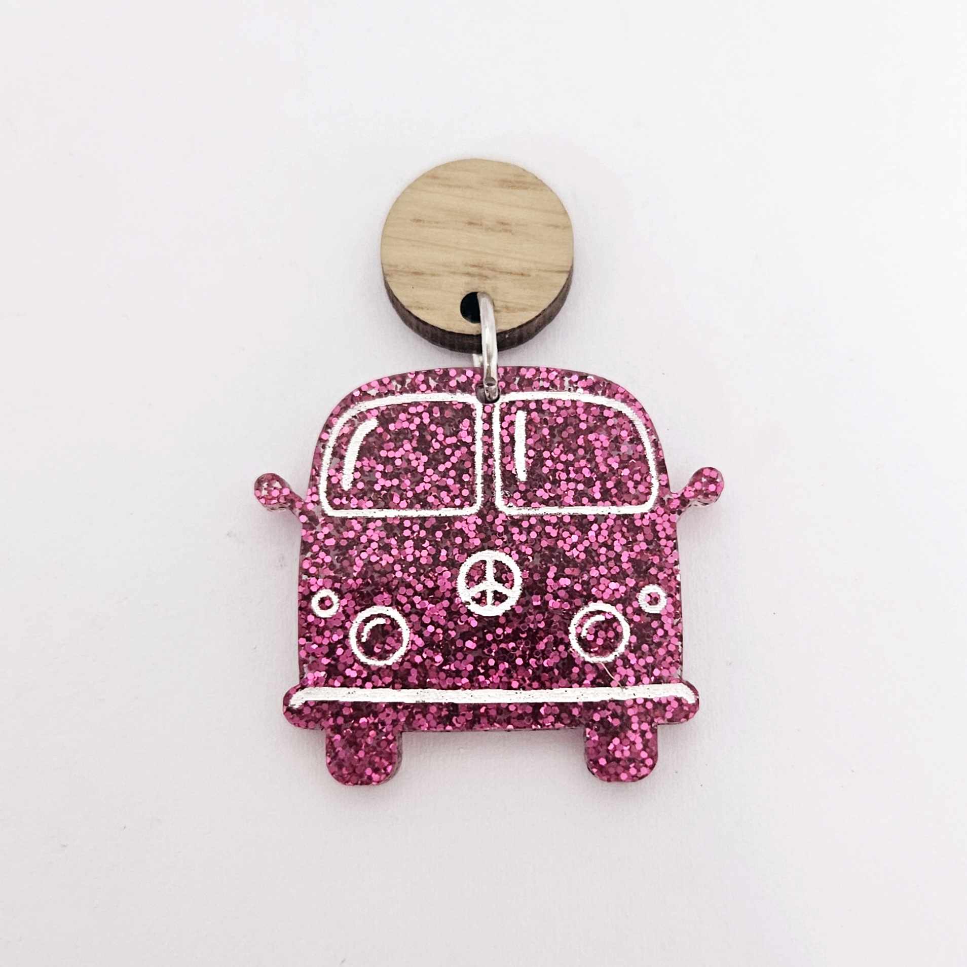 32mm hot pink glitter Kombi Vans DIY earring supplies laser cut acrylic dangles blanks engraved paint fill summer