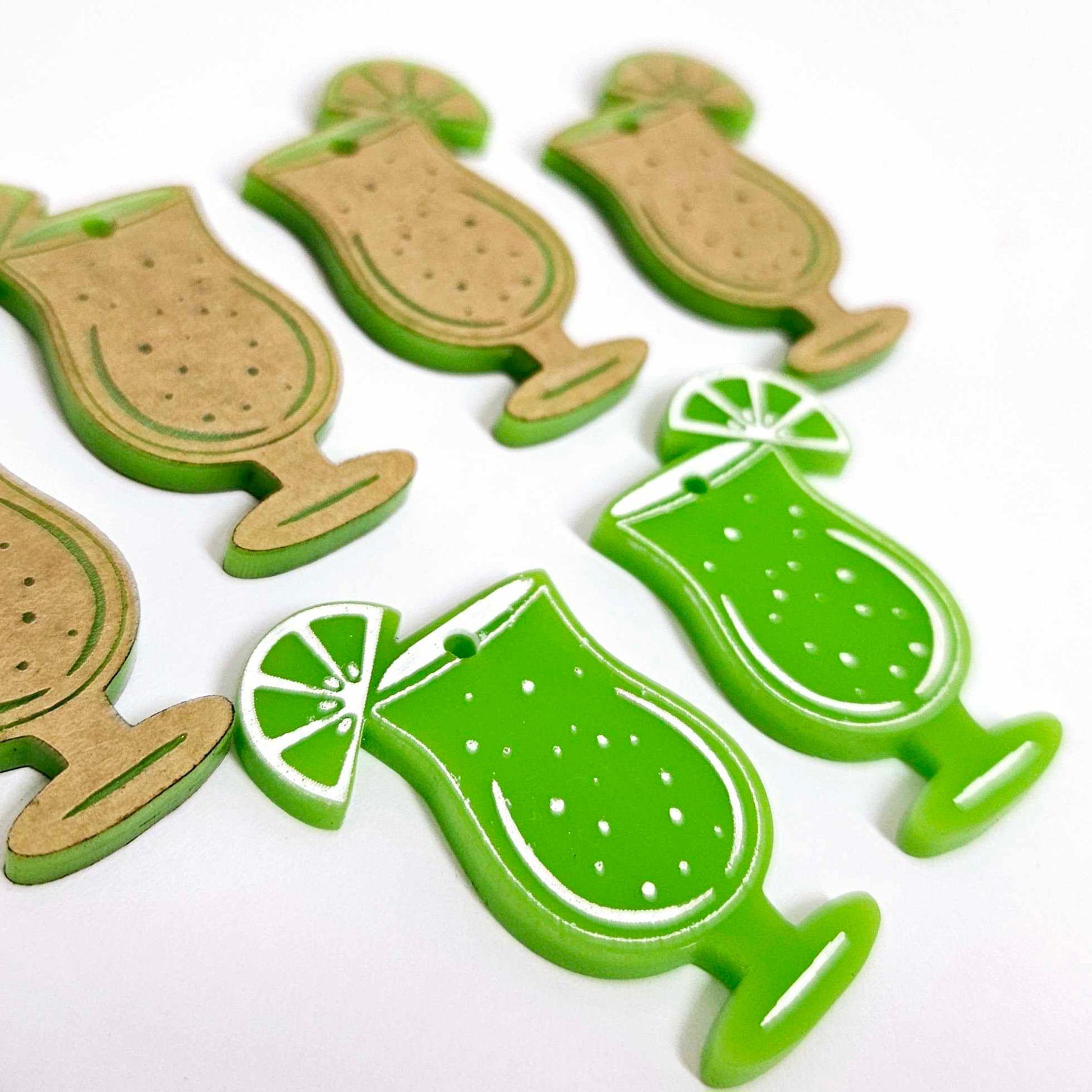 38mm lime green cocktail glasses DIY earring supplies laser cut acrylic dangles blanks engraved paint fill summer cruises