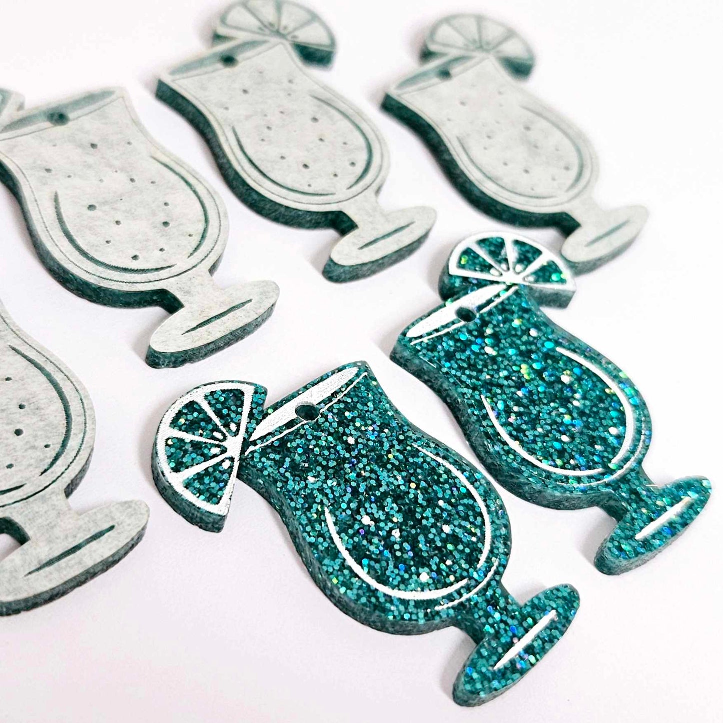 38mm teal glitter cocktail glasses DIY earring supplies laser cut acrylic dangles blanks engraved paint fill summer cruises