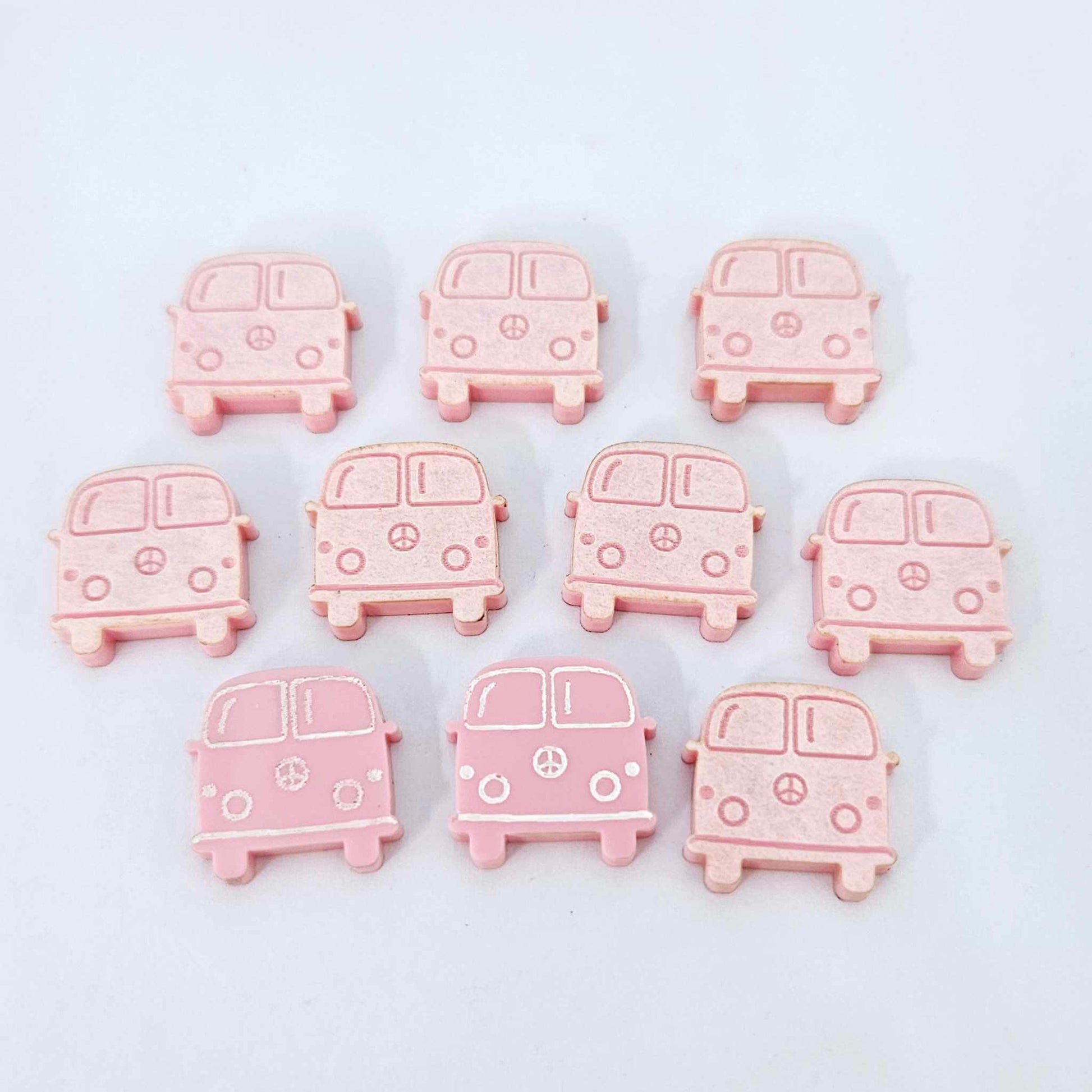 16mm pastel pink Kombi Vans DIY earring supplies laser cut acrylic studs blanks engraved paint fill summer
