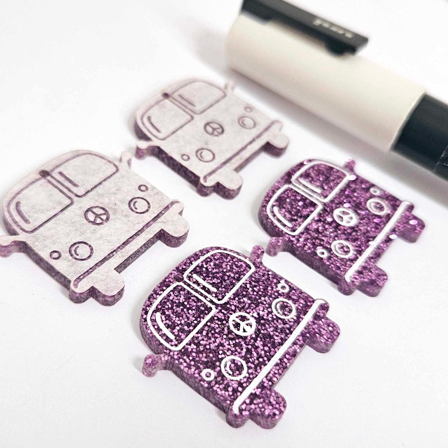32mm purple glitter Kombi Vans DIY earring supplies laser cut acrylic dangles blanks engraved paint fill summer