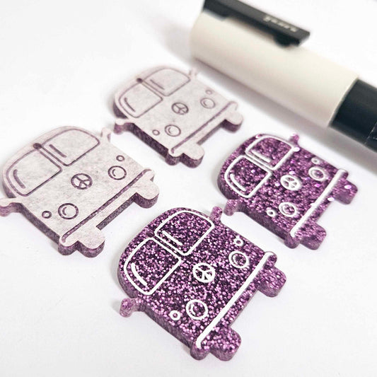 32mm purple glitter Kombi Vans DIY earring supplies laser cut acrylic dangles blanks engraved paint fill summer