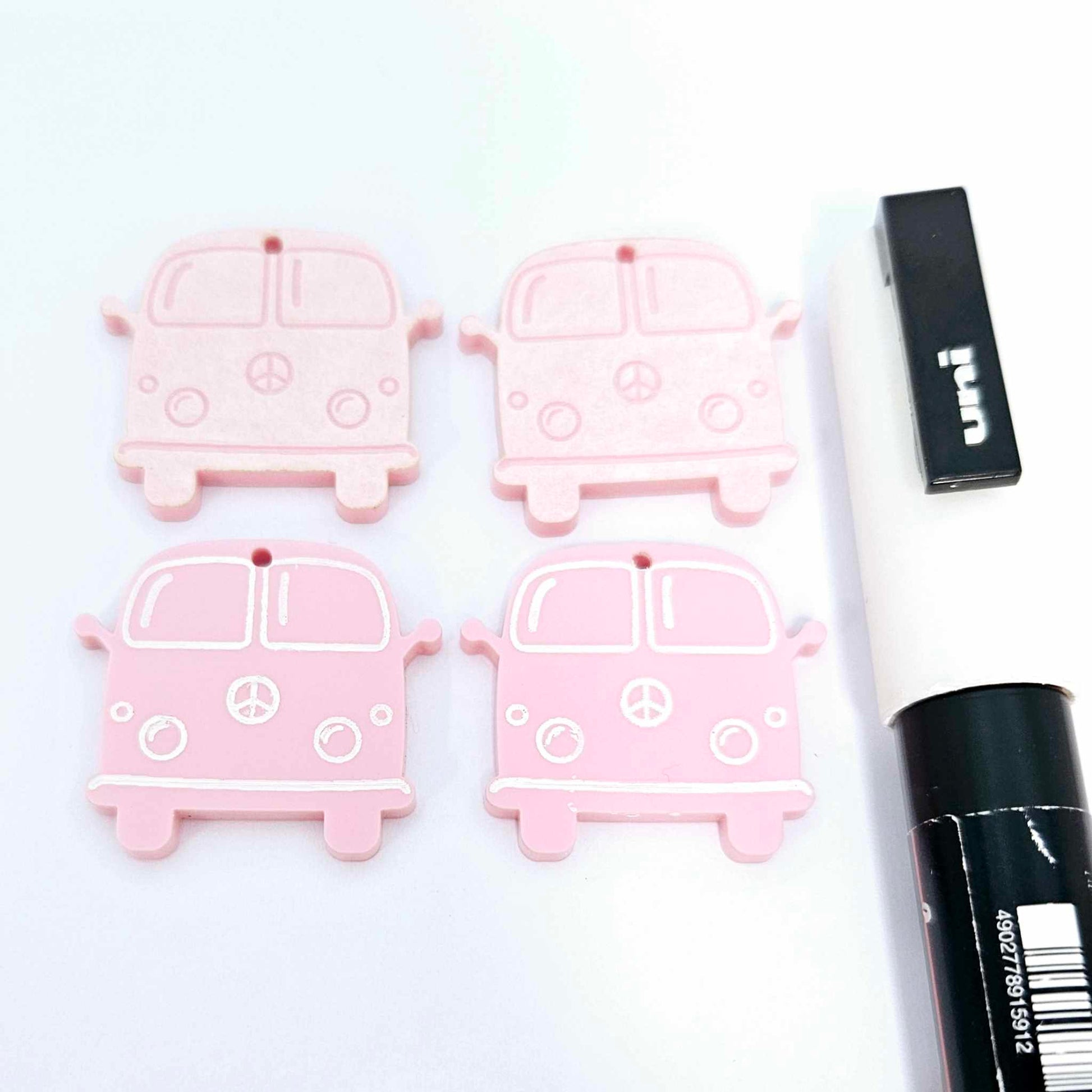 32mm pastel pink vintage Kombi Vans DIY earring supplies laser cut acrylic dangles blanks engraved paint fill summer