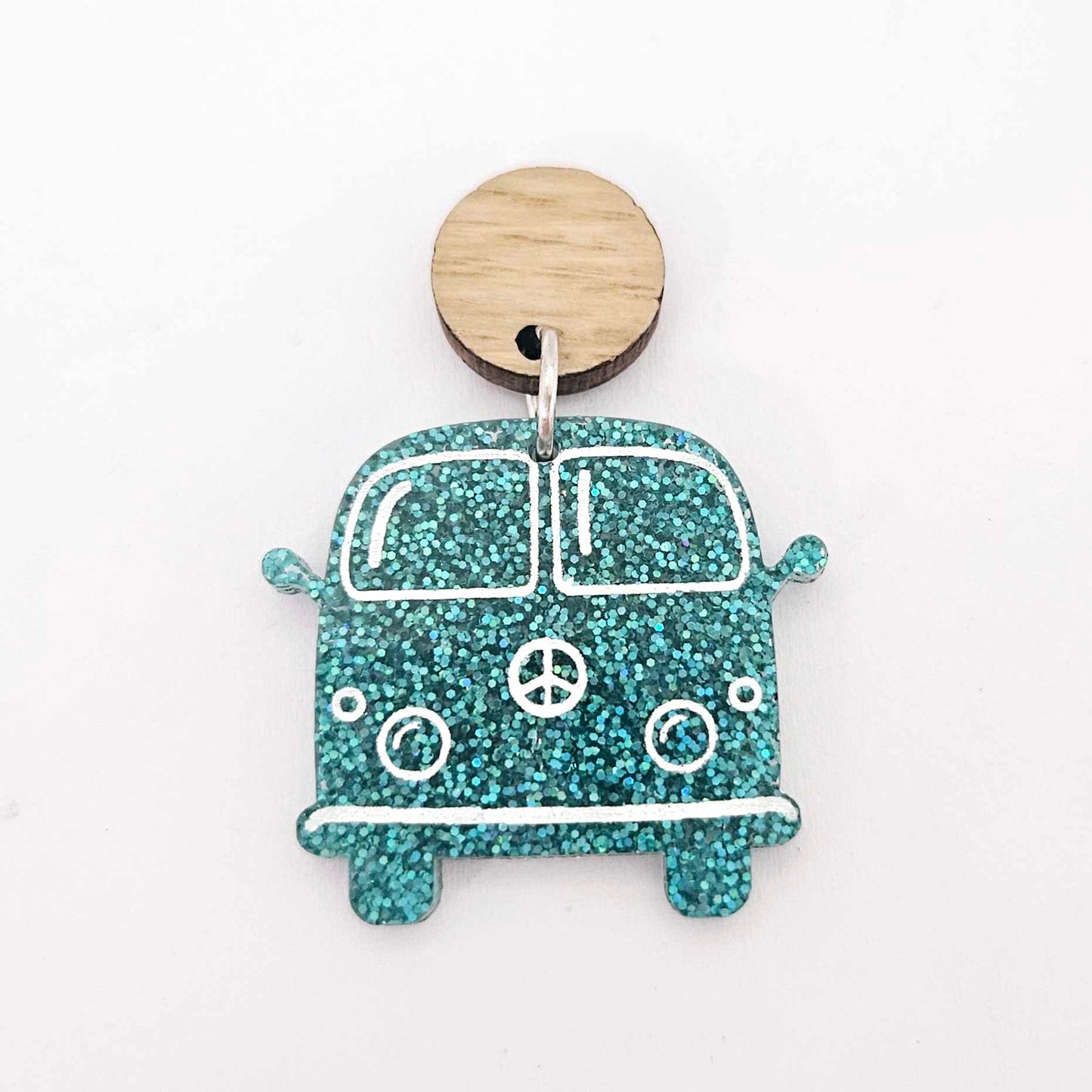 32mm teal glitter Kombi Vans DIY earring supplies laser cut acrylic dangles blanks engraved paint fill summer