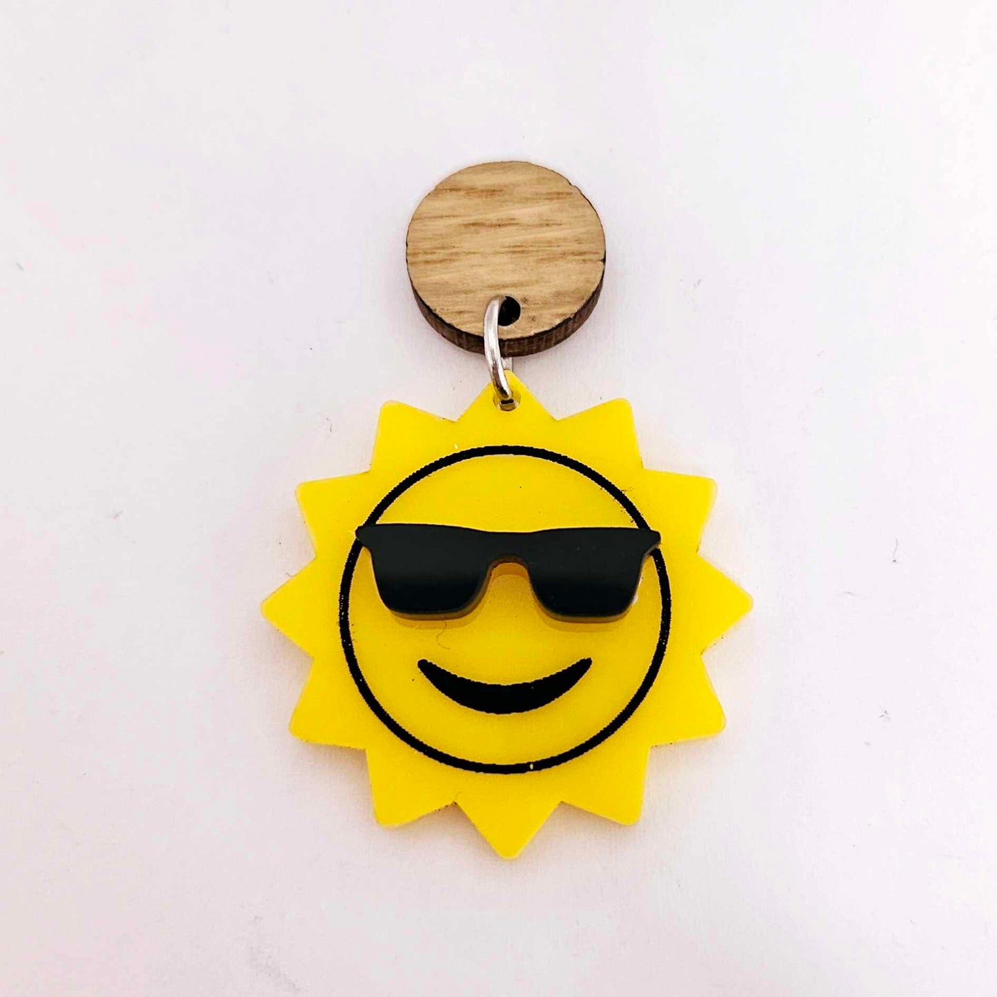 32mm yellow acrylic sun earring dangles blanks cool sunglasses summer smiley face DIY earring supplies laser cut emoji summer