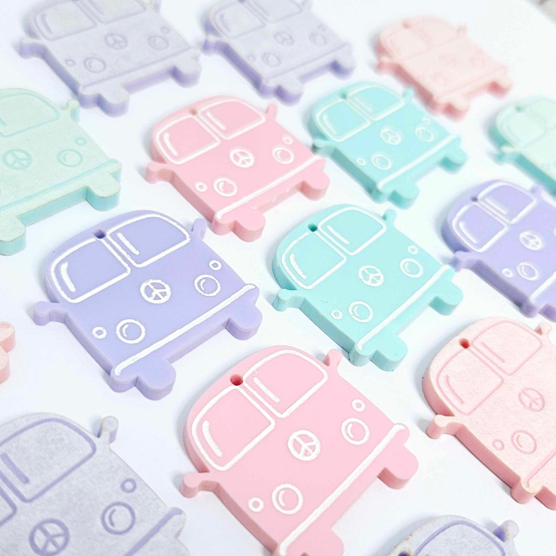 32mm pastel pink vintage Kombi Vans DIY earring supplies laser cut acrylic dangles blanks engraved paint fill summer