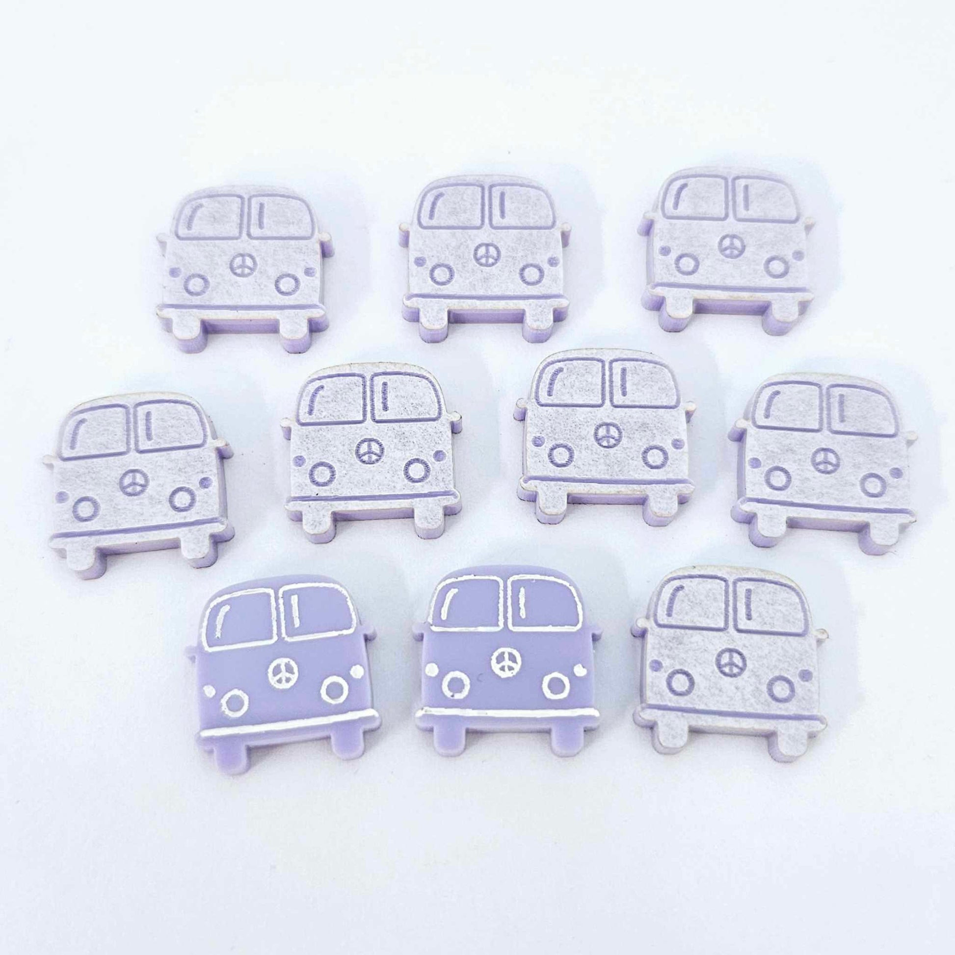 16mm pastel purple Kombi Vans DIY earring supplies laser cut acrylic studs blanks engraved paint fill summer