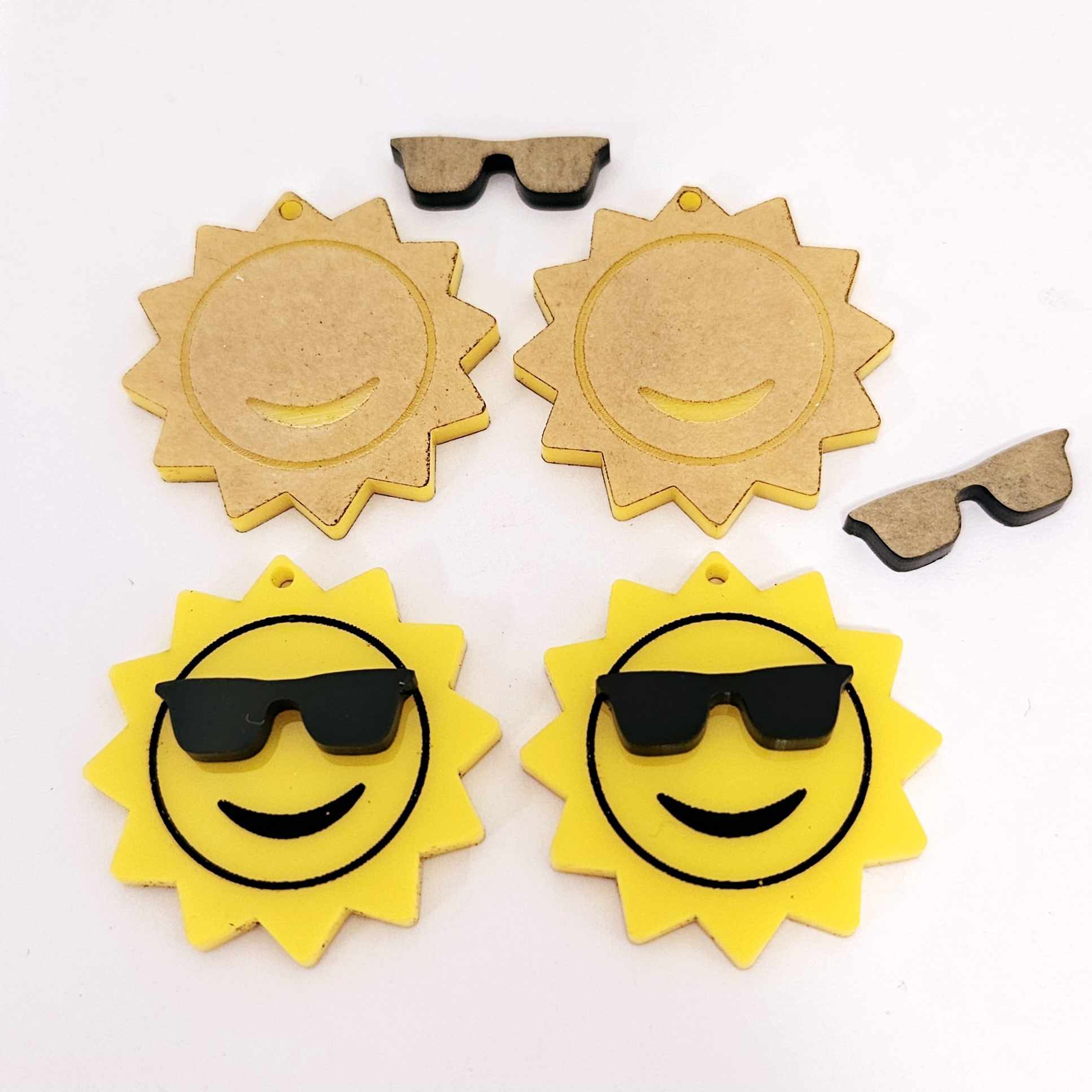 32mm yellow acrylic sun earring dangles blanks cool sunglasses summer smiley face DIY earring supplies laser cut emoji summer