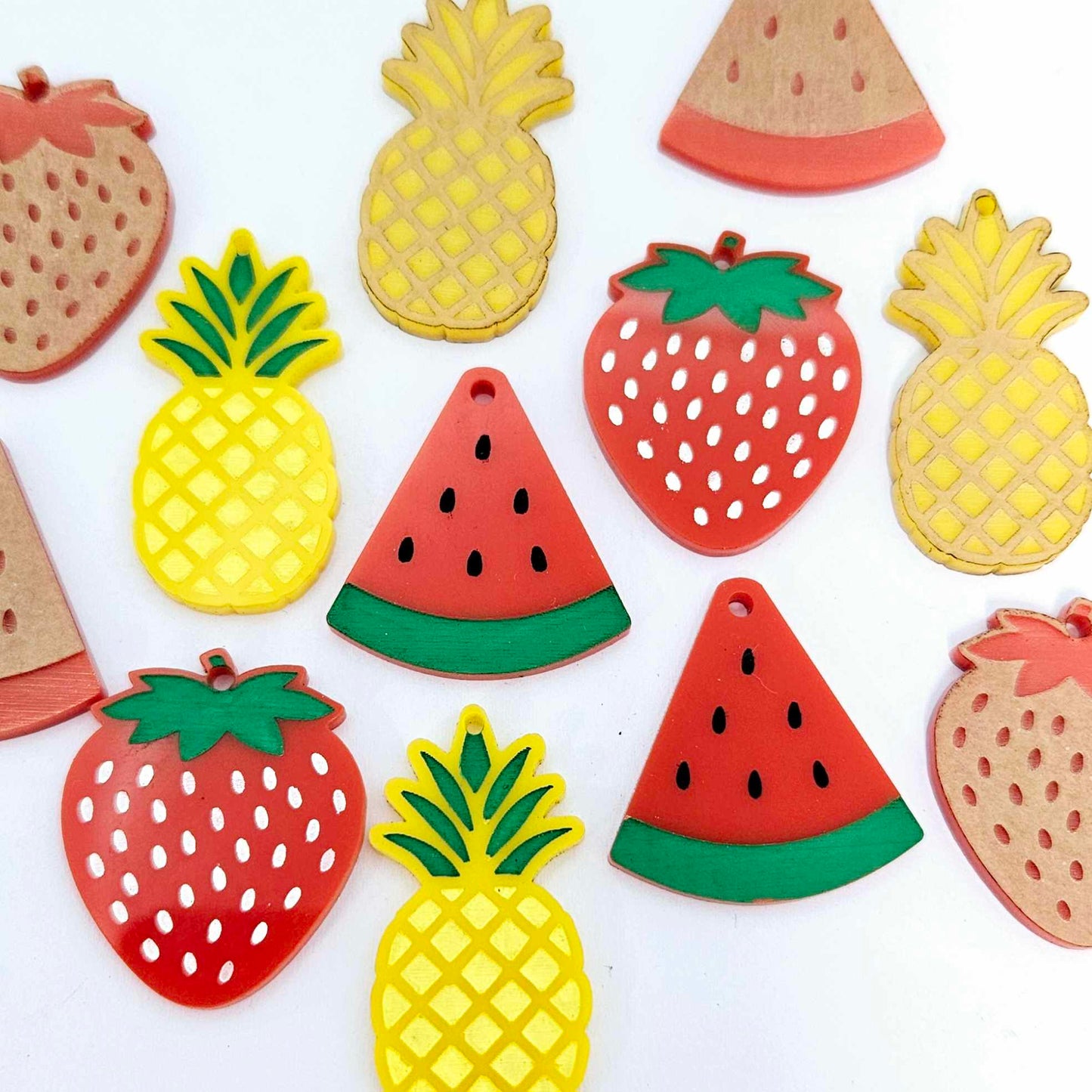 yellow red acrylic pineapple strawberries watermelon earring blanks mixed pack laser cut engraved paint fill summer fruit DIY craft
