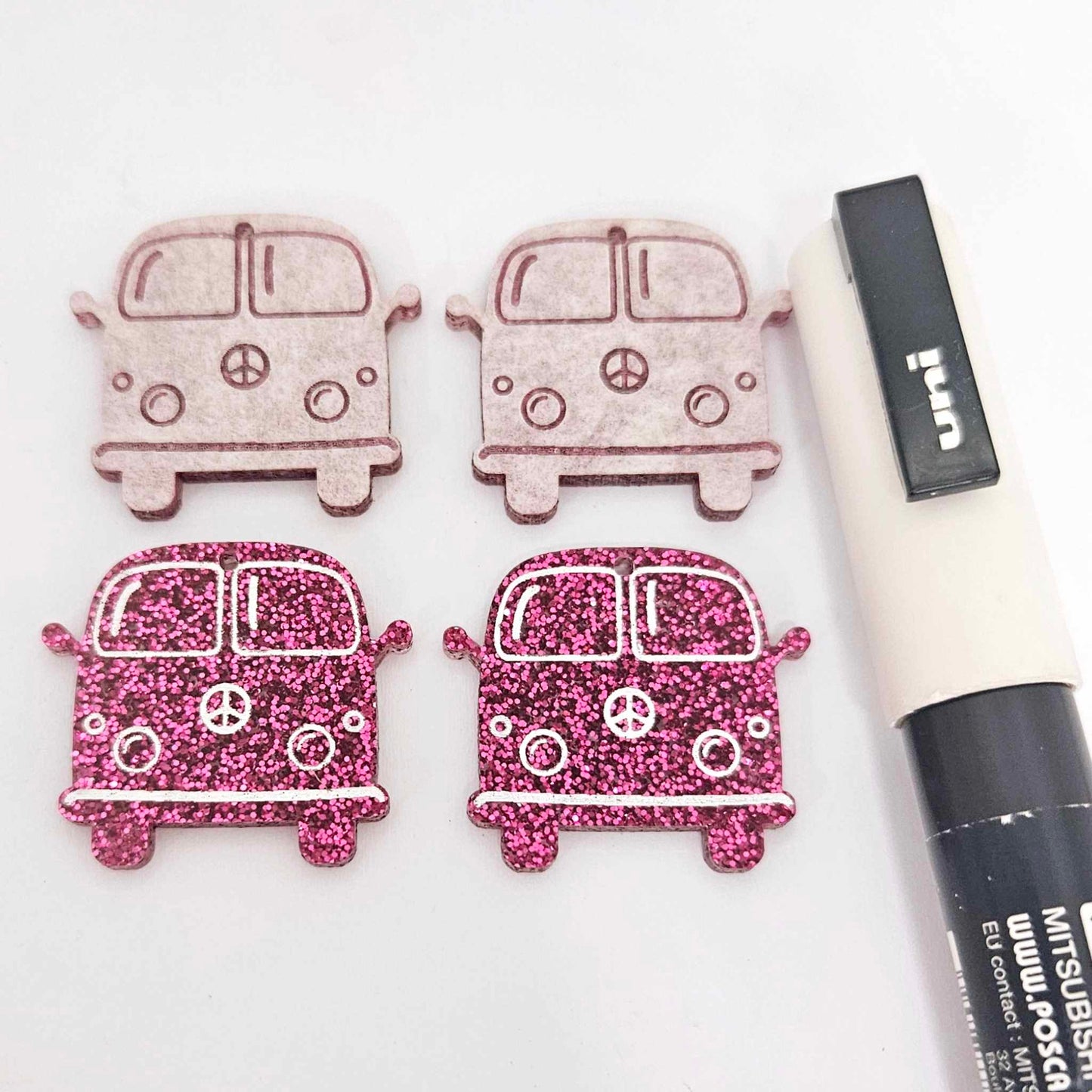 32mm hot pink glitter Kombi Vans DIY earring supplies laser cut acrylic dangles blanks engraved paint fill summer
