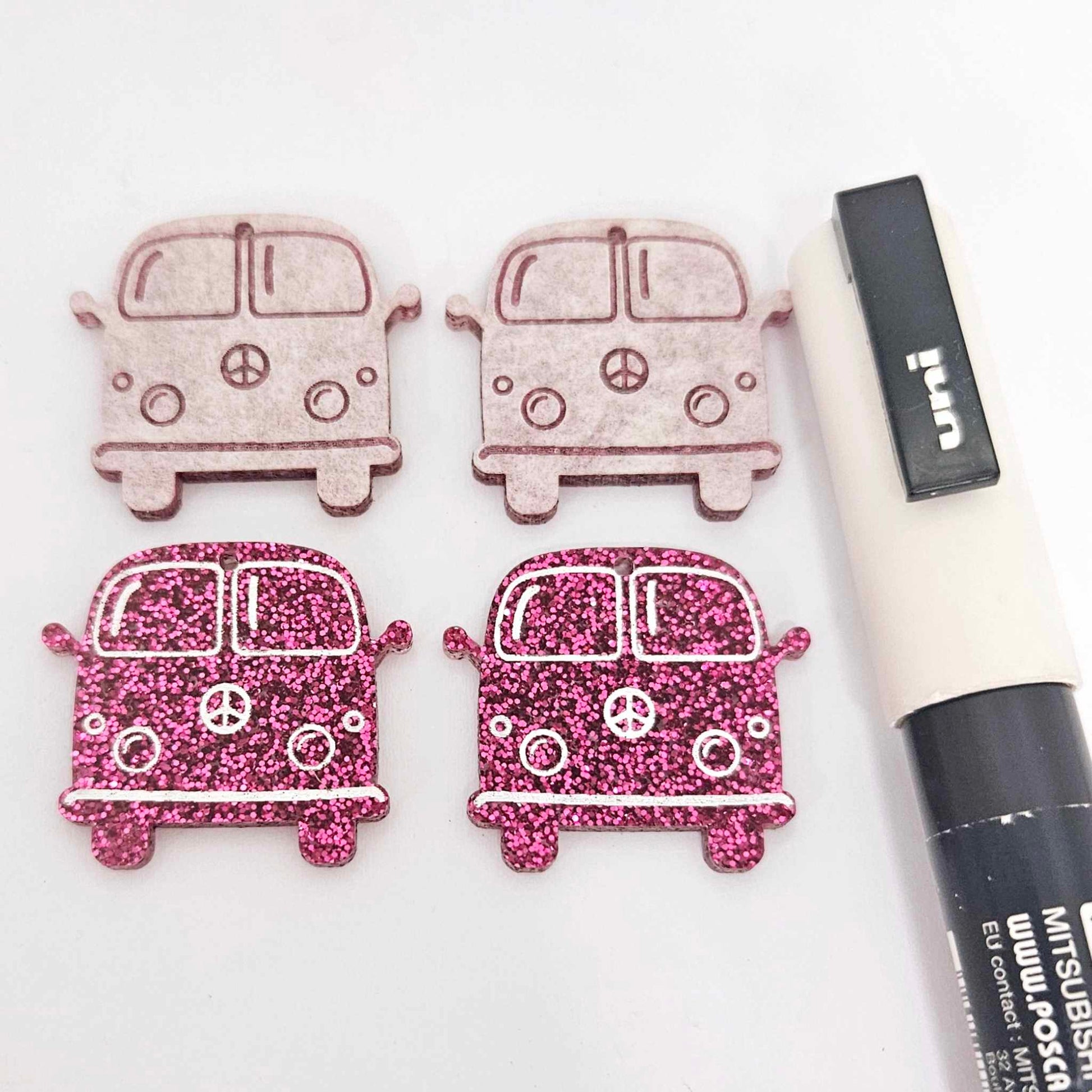 32mm hot pink glitter Kombi Vans DIY earring supplies laser cut acrylic dangles blanks engraved paint fill summer