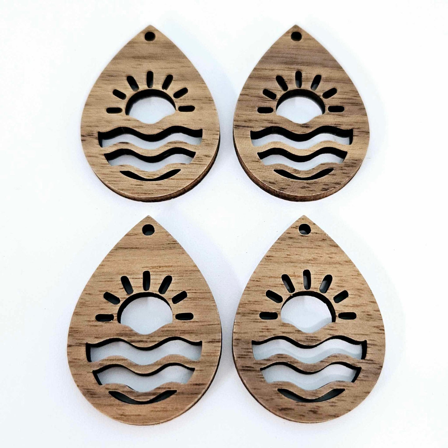 38mm walnut veneer rising sun teardrops DIY earring supplies laser cut wood dangles blanks summer