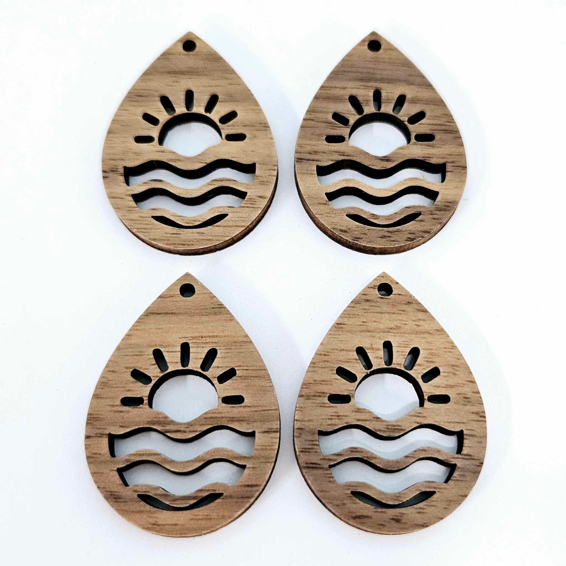 38mm walnut veneer rising sun teardrops DIY earring supplies laser cut wood dangles blanks summer